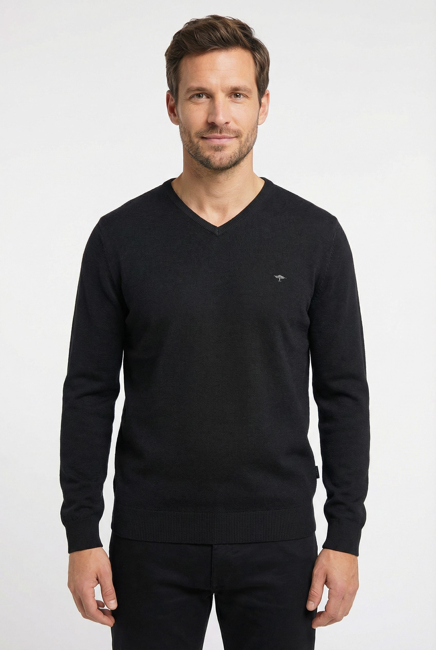 FYNCH-HATTON Strickpullover aus Baumwolle, mit V-Ausschnitt, bequeme Passform