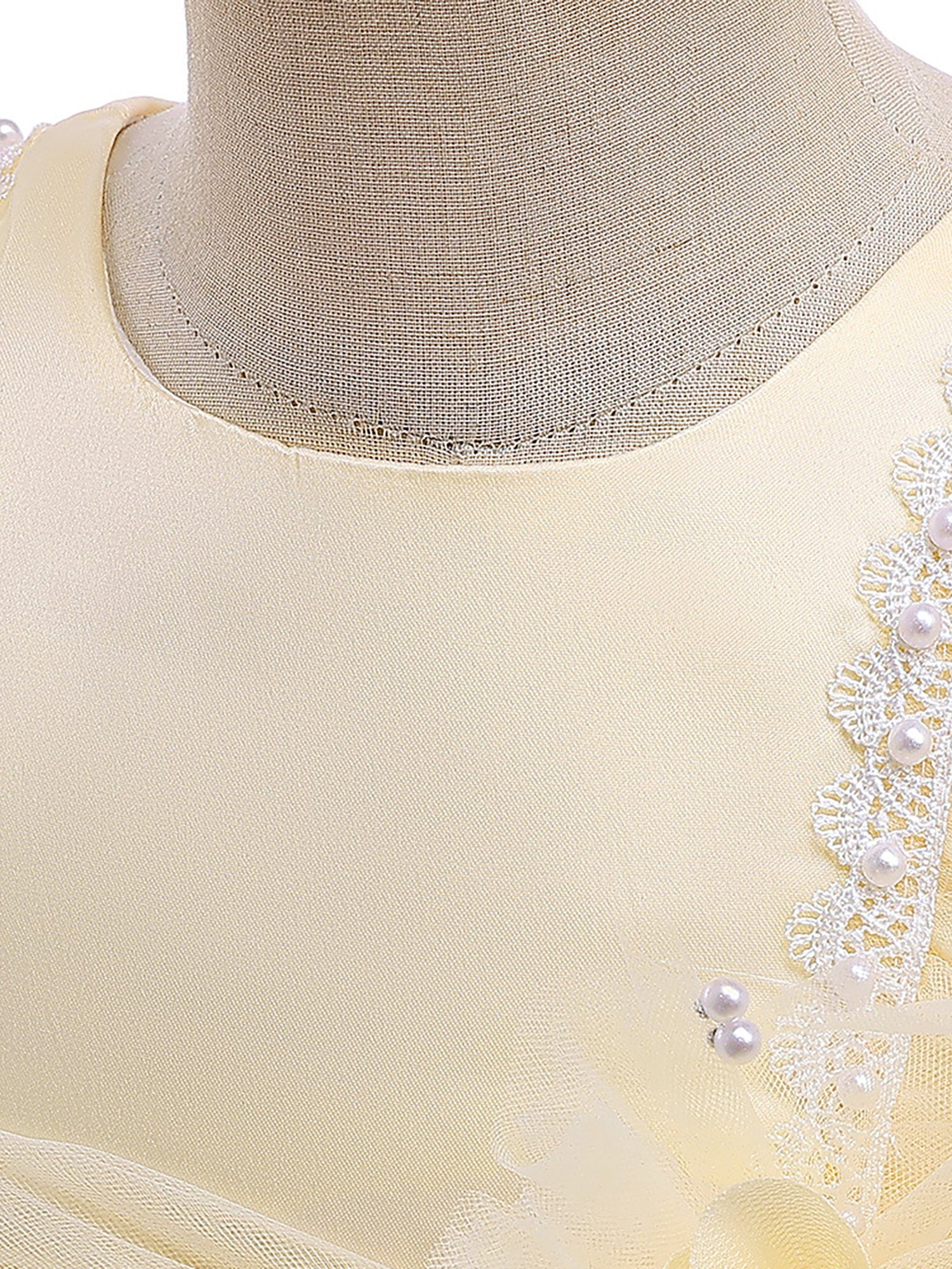 LAPA Abendkleid Mädchen mit A-Linie Champagner und Partykleid, Tüllkleid Spitze Blumenmädchen-Hochzeitskleid, Perlen