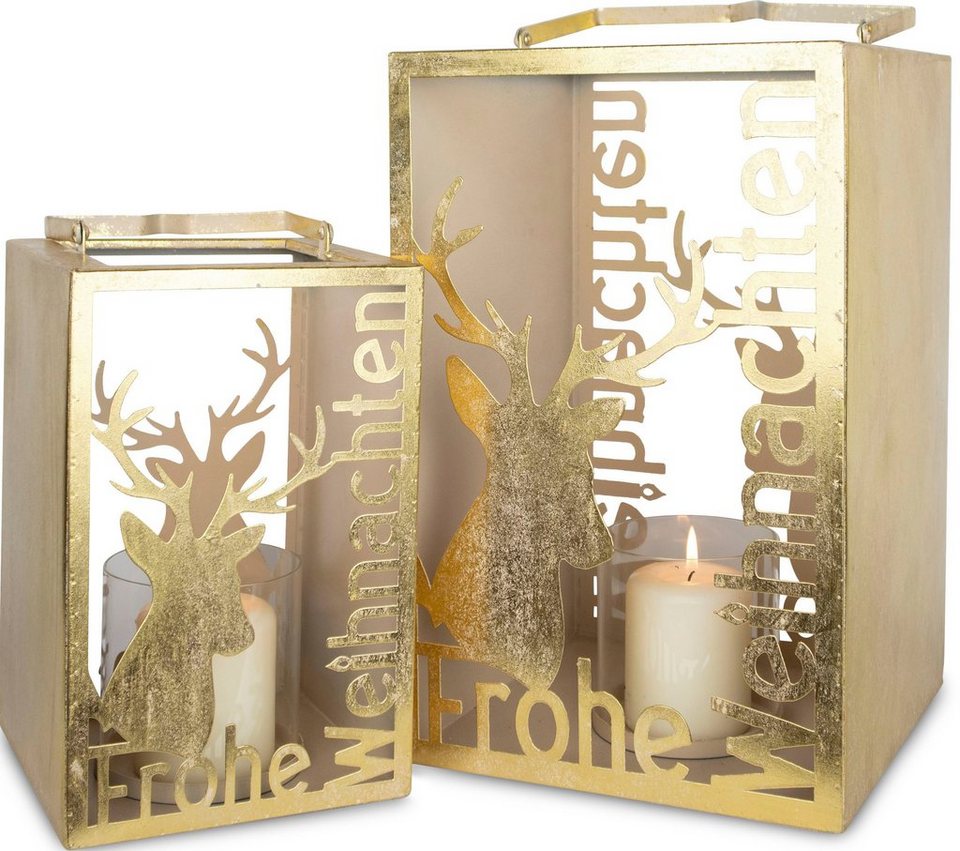 my home Kerzenlaterne Delilah mit Hirschmotiv und Schriftzug 