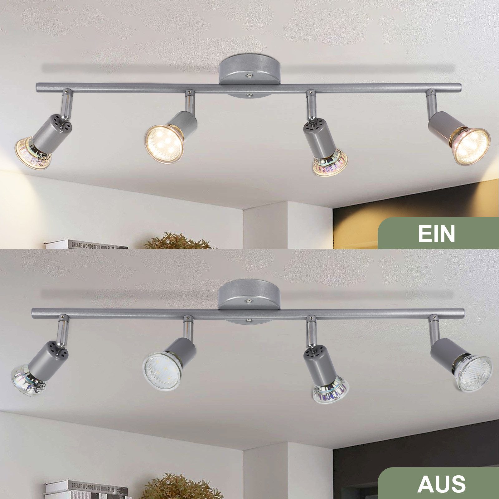 ZMH Deckenstrahler GU10 1/2/3/4 Flammig Modern Deckenleuchte Flur Leuchtmittel Enthalten, LED wechselbar, Schwenbar 350° Industrial Schlafzimmerlampe – Bild 5 von 5