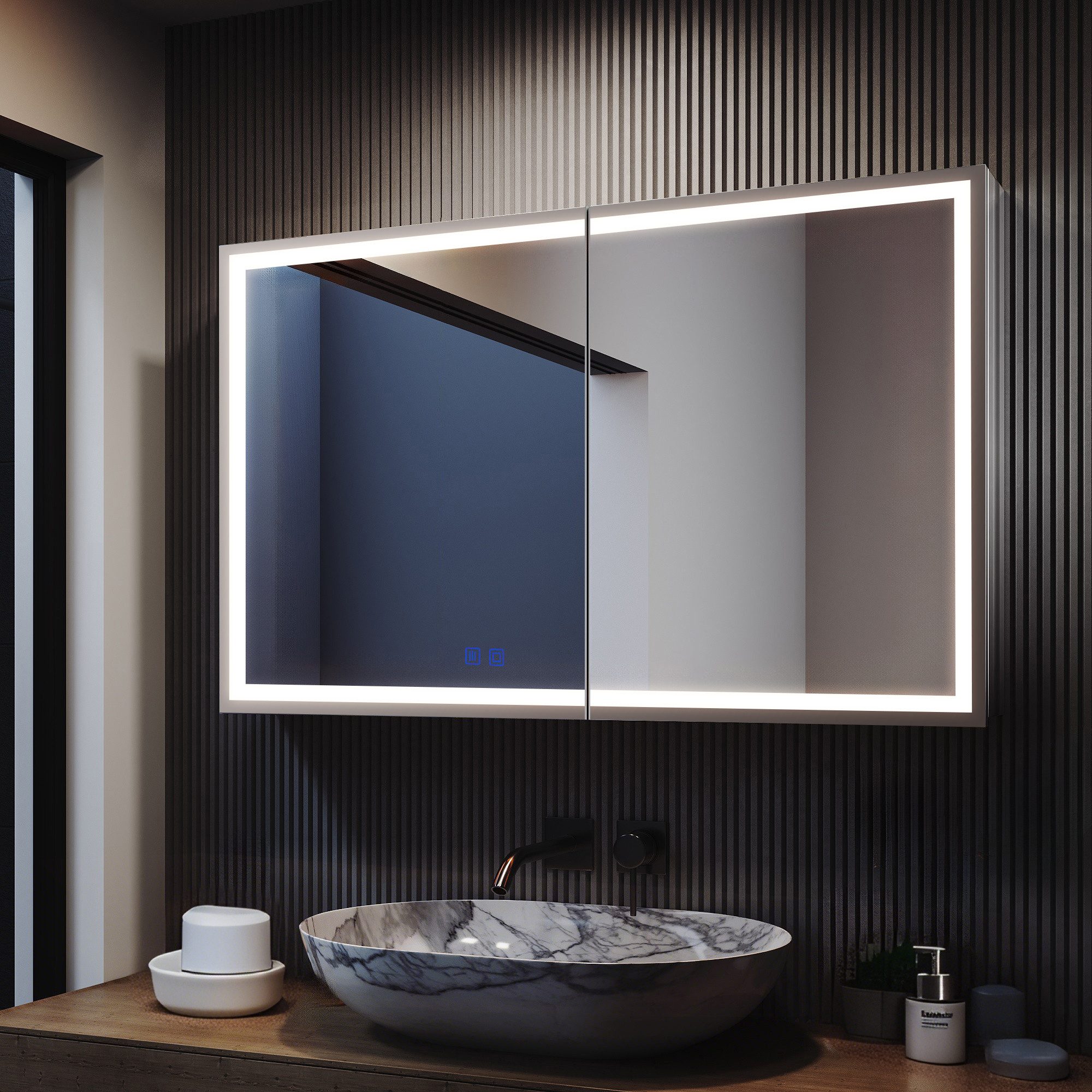 Gunuss Badezimmerspiegelschrank Hängeschrank mit LED Beleuchtung 80 Lx 60 H günstig online kaufen