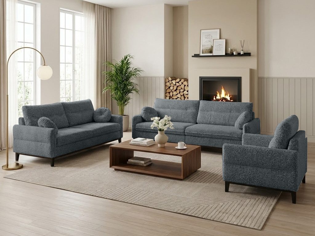 Beautysofa Polstergarnitur BELWEDER, (Velours oder Bouclé-Stoff, hoher Komfort, zeitloses Design), Sitzgruppe 3-Sitzer, 2-Sitzer & Sessel