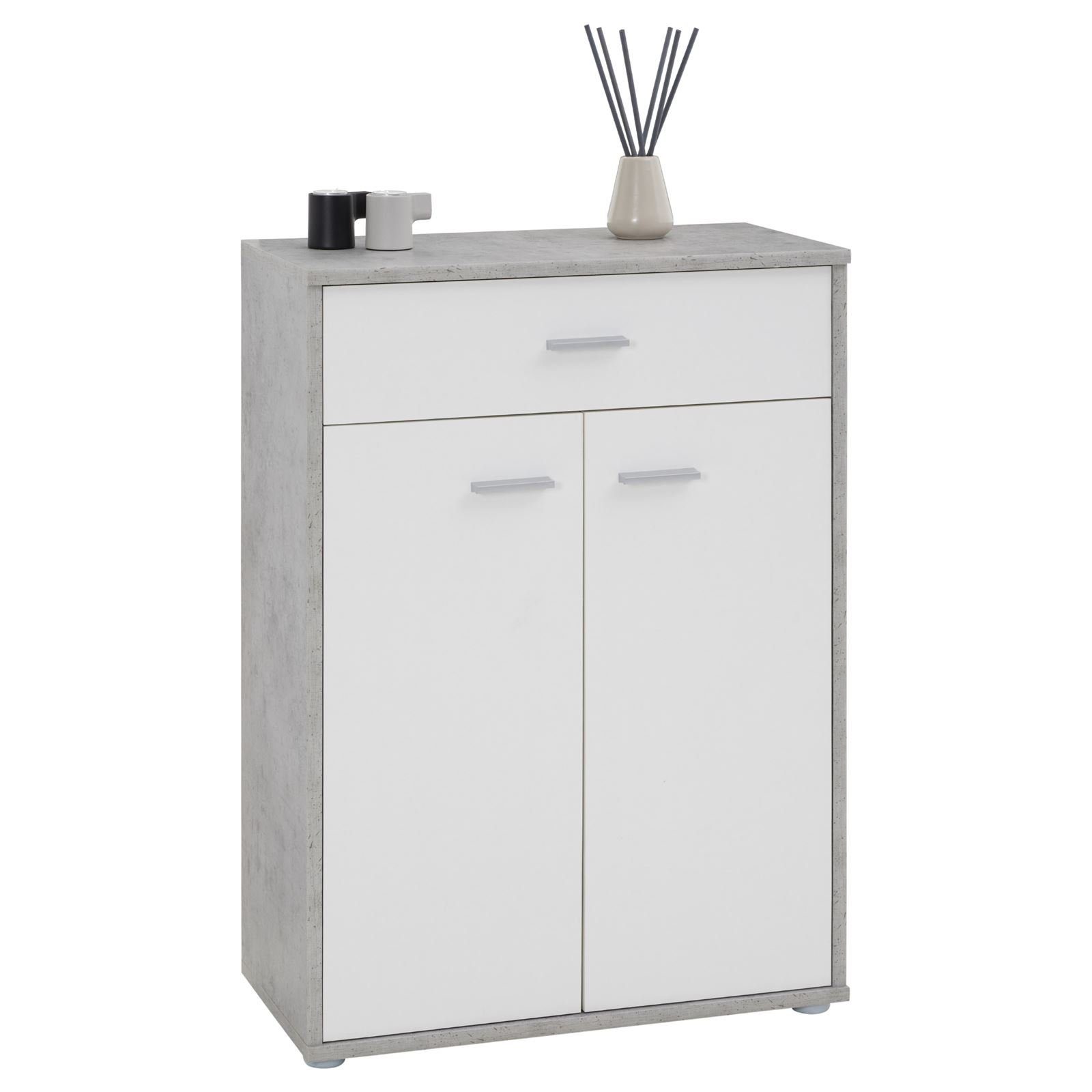 CARO-Möbel Highboard TOMMY, Kommode Sideboard Schrank Betonoptik / weiß 2 Türen Anrichte Highboard