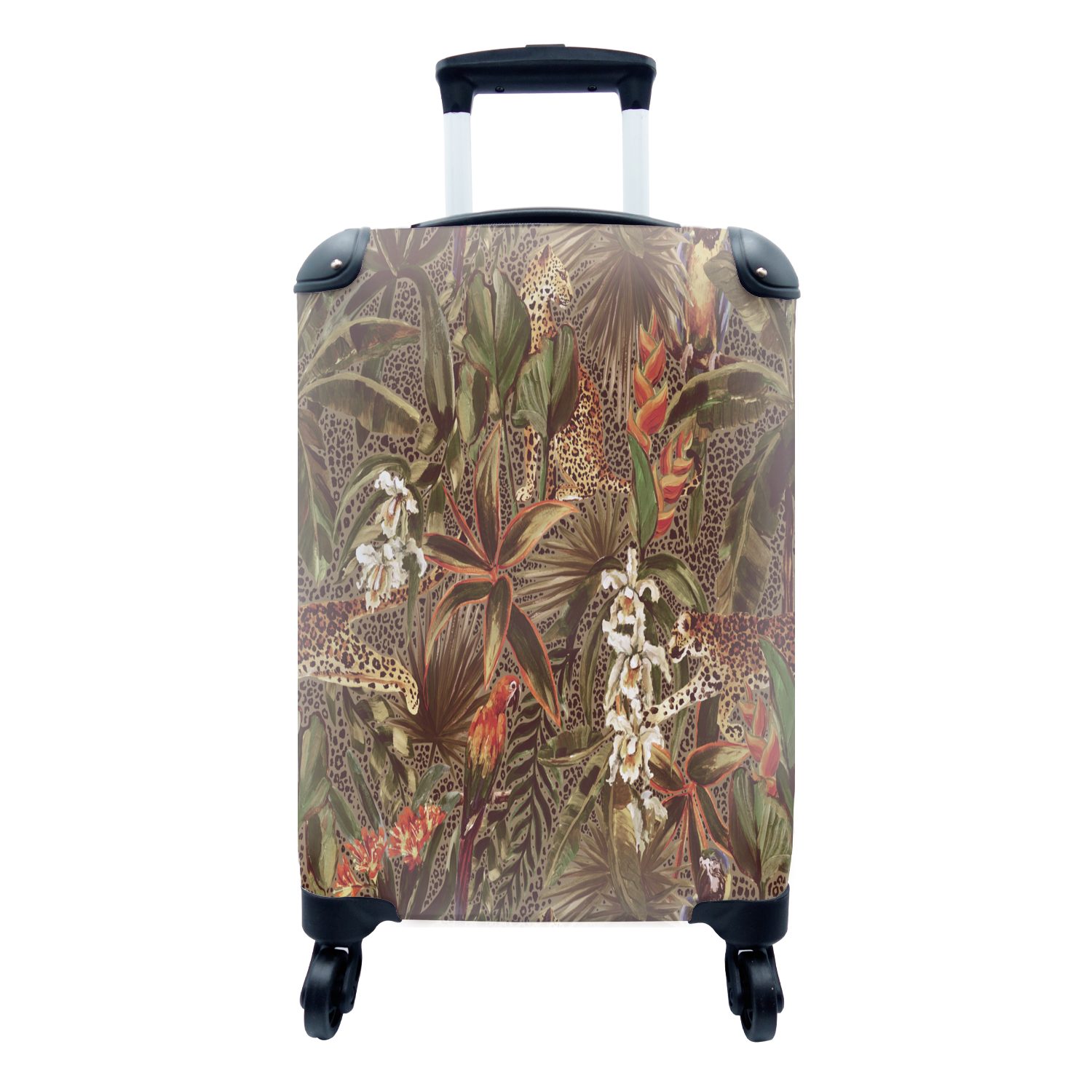 MuchoWow Handgepäckkoffer Vintage - Natur - Dschungel - Muster, 4 Rollen, Reisetasche mit rollen, Handgepäck für Ferien, Trolley, Reisekoffer