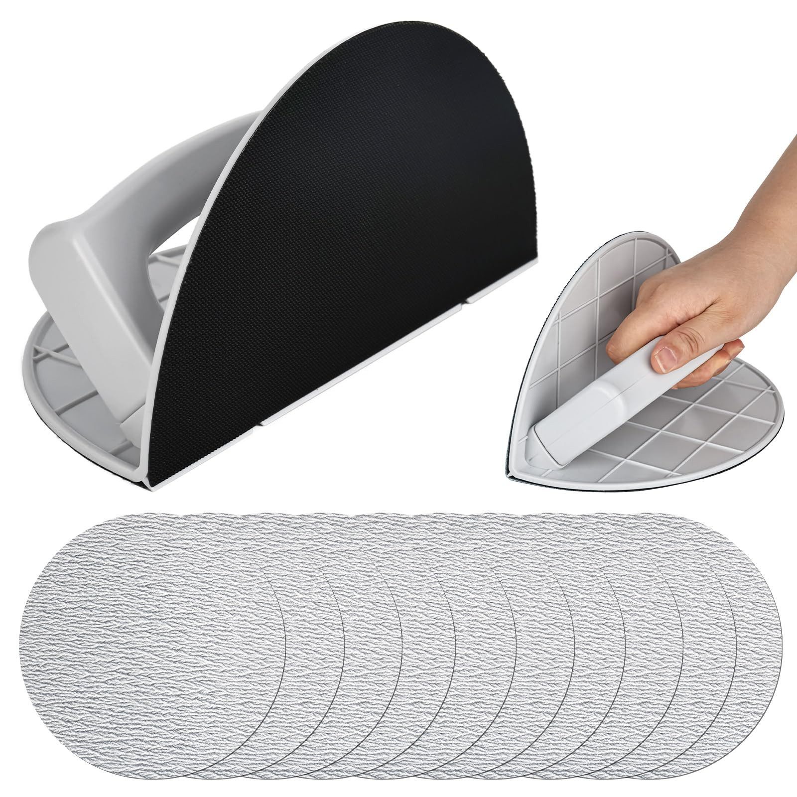 FOUORTUNATE-BEE Schleifteller Eckschleifer Set mit Schleifpapier 90° Handschleifer für Details, Halbrund Handschleifer Set mit 10 Schleifblättern für Ecken Kanten