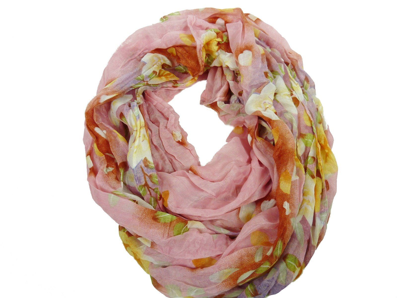 Taschen4life Loop leichter Damen Schal 002, Blumen-Muster, bunt rosa