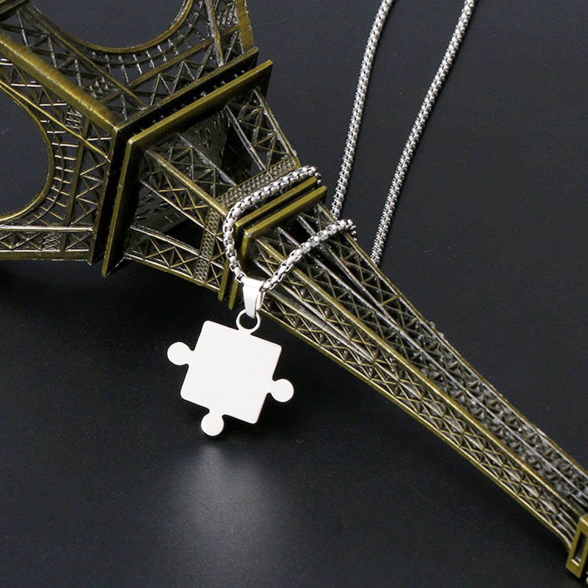 KARMA Partnerkette Puzzleteil Silber Edelstahl Paar Halskette Geschenk (Partnerschmuck wasserfest & antiallergisch, 4-tlg), Partnerhalskette Pärchenschmuck