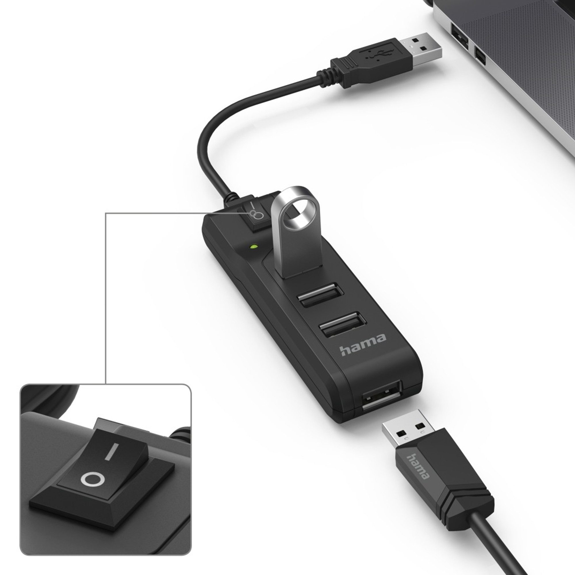 Hama 4 Ports, USB 2.0, Ein-/Ausschalter USB-Adapter, 180 cm