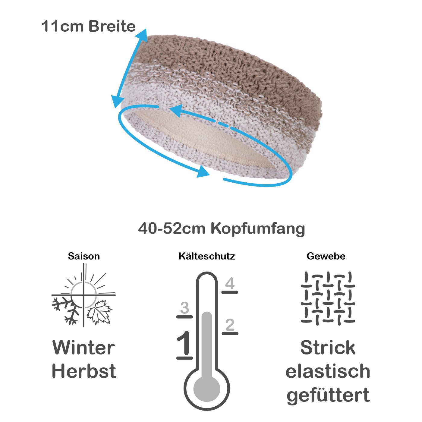 Faera Stirnband (1-St) Stirnband gefüttert Damen Winter 2-farbig Ohrenschützer Band Kopfband