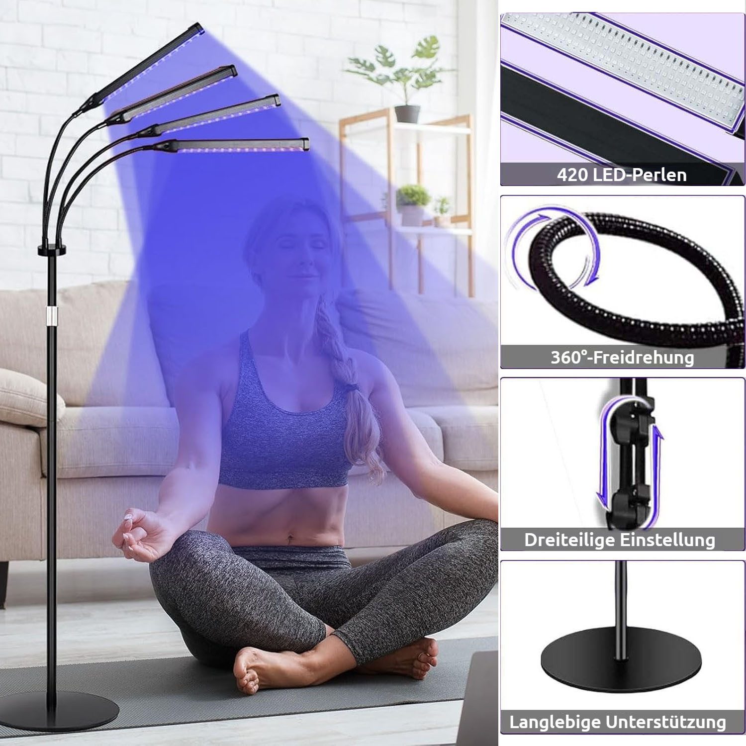 VIVIHEYDAY Gesichtssolarium Solarium für Zuhause, 4-Kopf Gesichtsbräuner mit 420 LEDs, 360° drehbar, 3 Modi, Höhenverstellbar, Timer & Schutzbrille, – Bräunungslampe für Gesicht und Körper