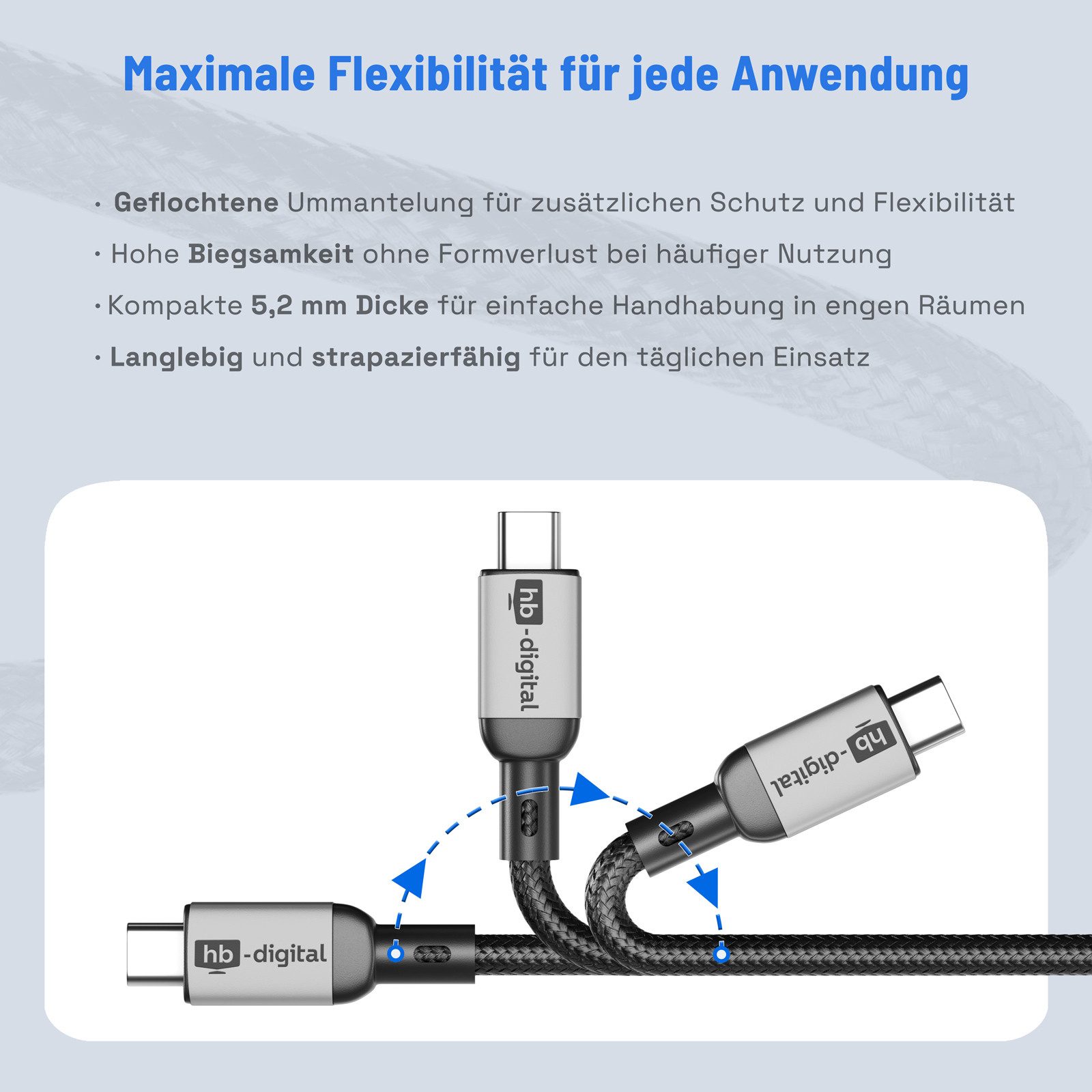 HB-DIGITAL hb-digital USB-C auf USB-C Kabel 240W 80Gbps USB-4 USB-Kabel, Leistungsstarkes Laden mit bis zu 240 W Power Delivery (48 V/5 A) – Bild 4 von 5