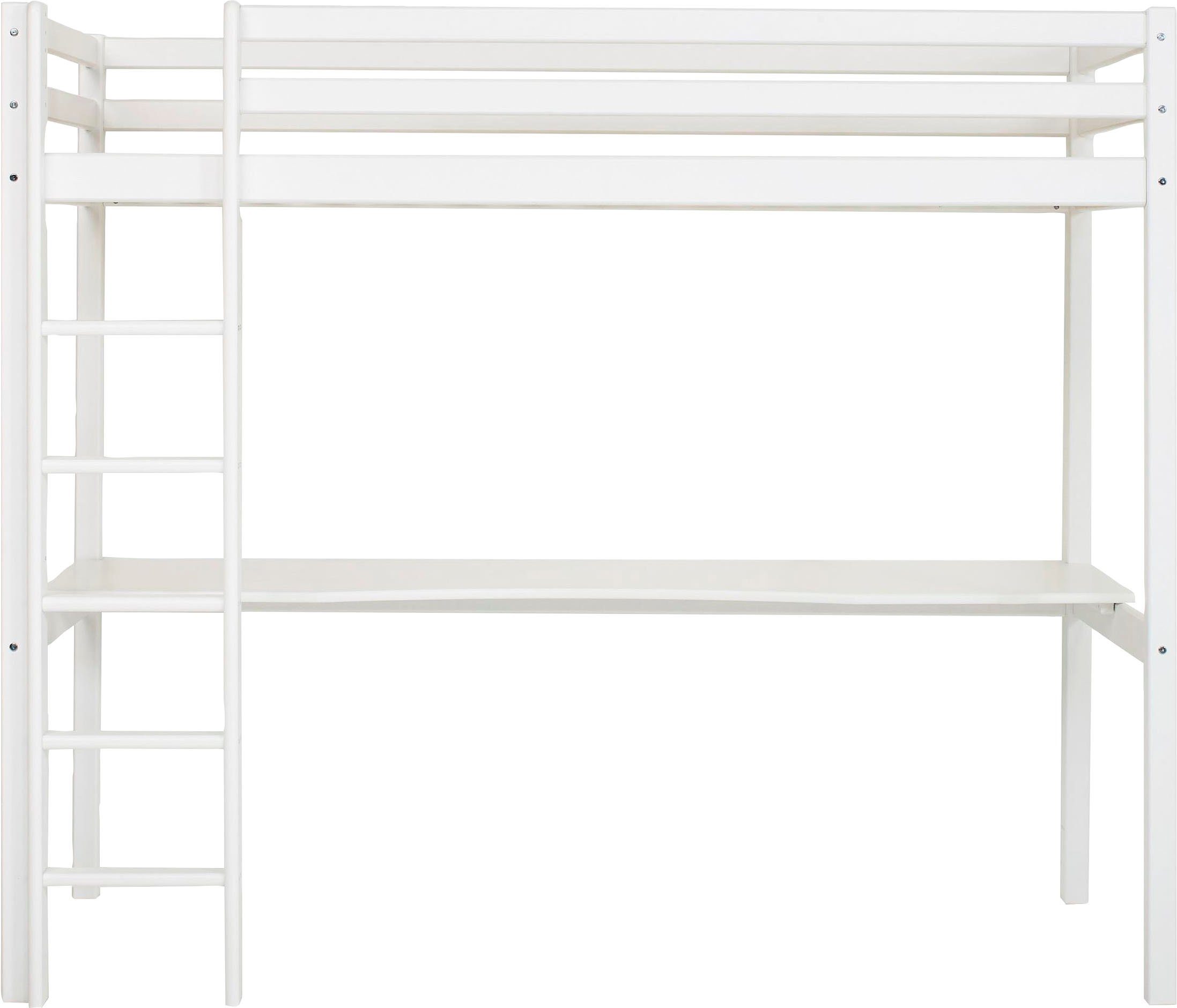 Hoppekids Hochbett Hochbett 90x200cm mit Schreibtisch, umbaubar zu Einzelbett FSC® zert. Massivholz, Hochbett ohne Schreibtisch nutzbar