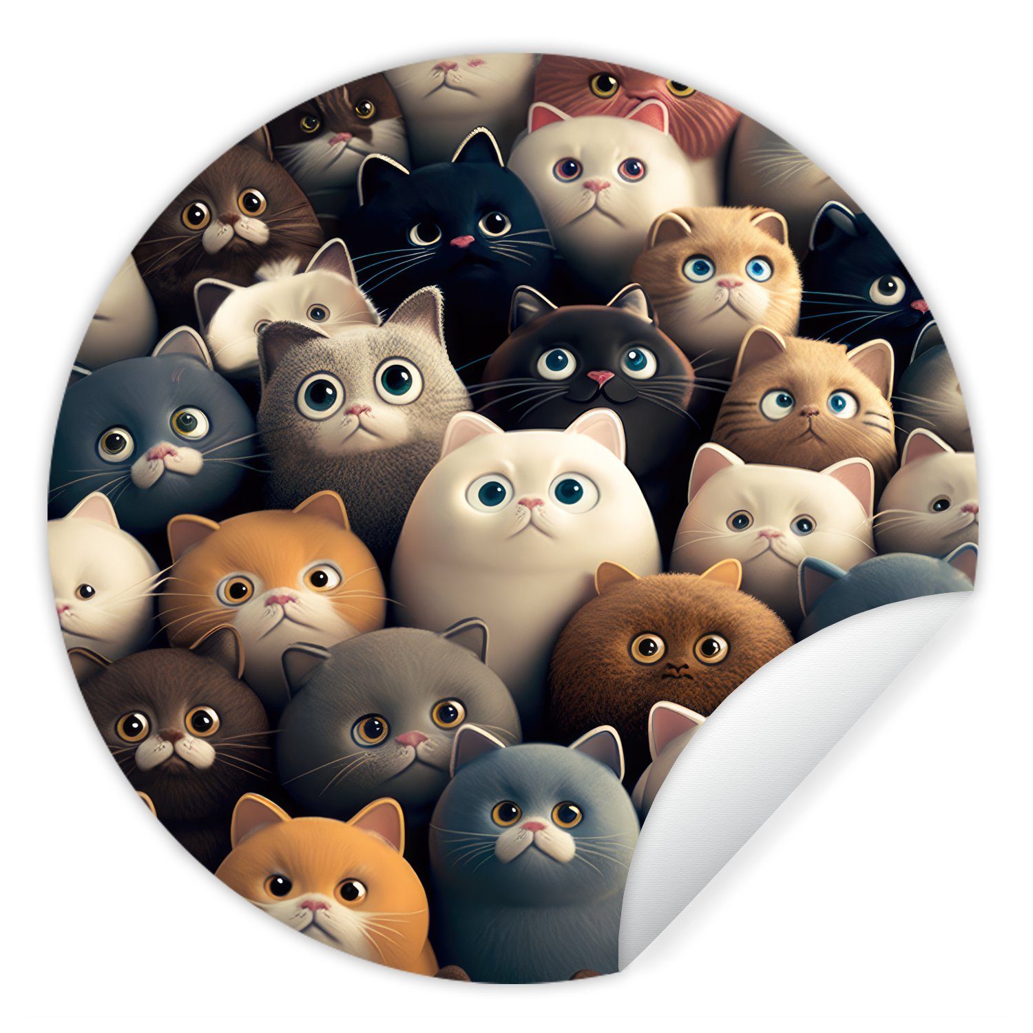 MuchoWow Wandsticker Katzen - Tiere - Katze - Design - Mädchen - Jungen (1  St), Tapetenkreis für Kinderzimmer, Tapetenaufkleber, Rund, Wohnzimmer