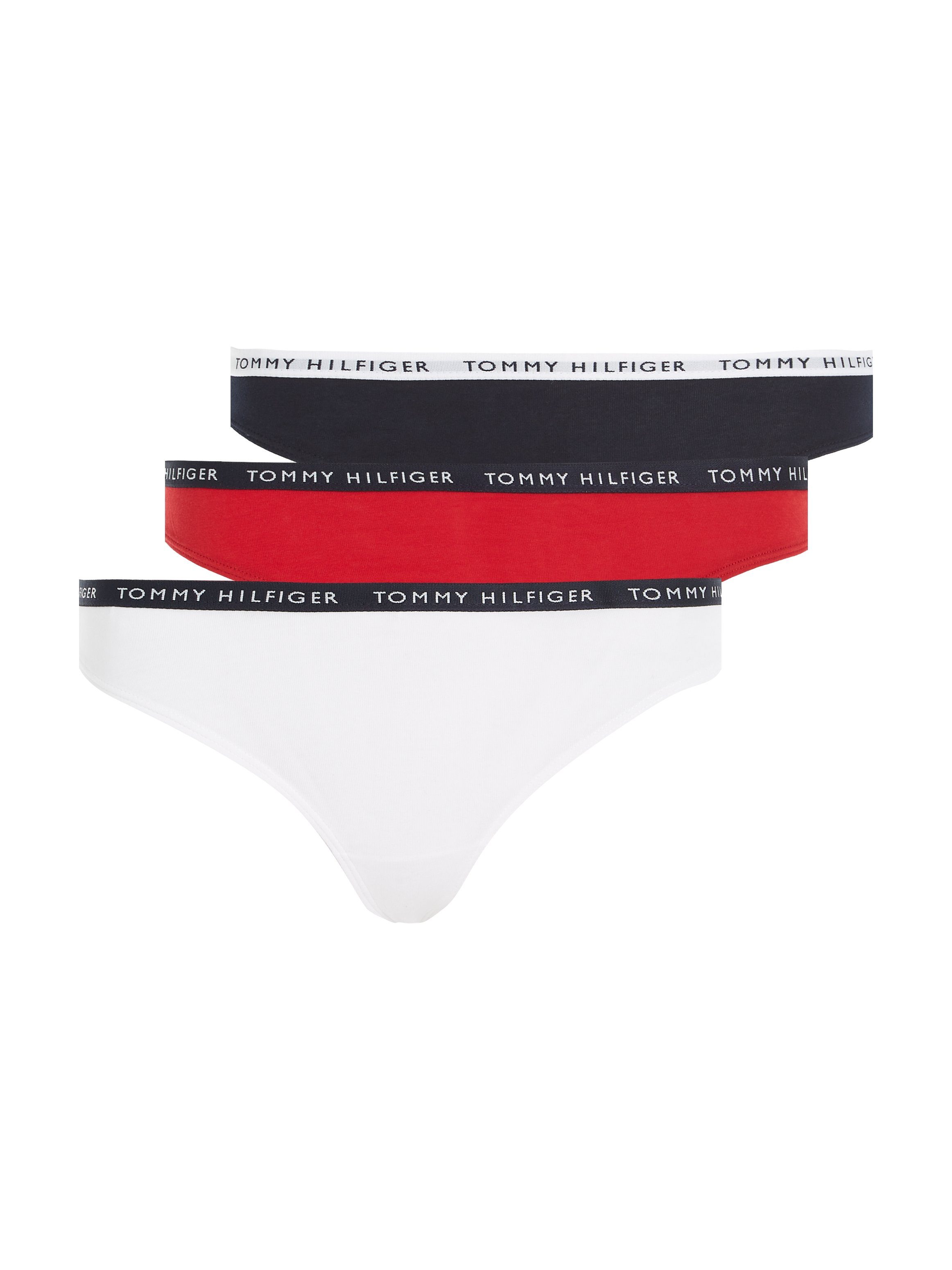 Logobündchen (3-St) rot blau, weiß, Hilfiger T-String schmalem Tommy mit Underwear