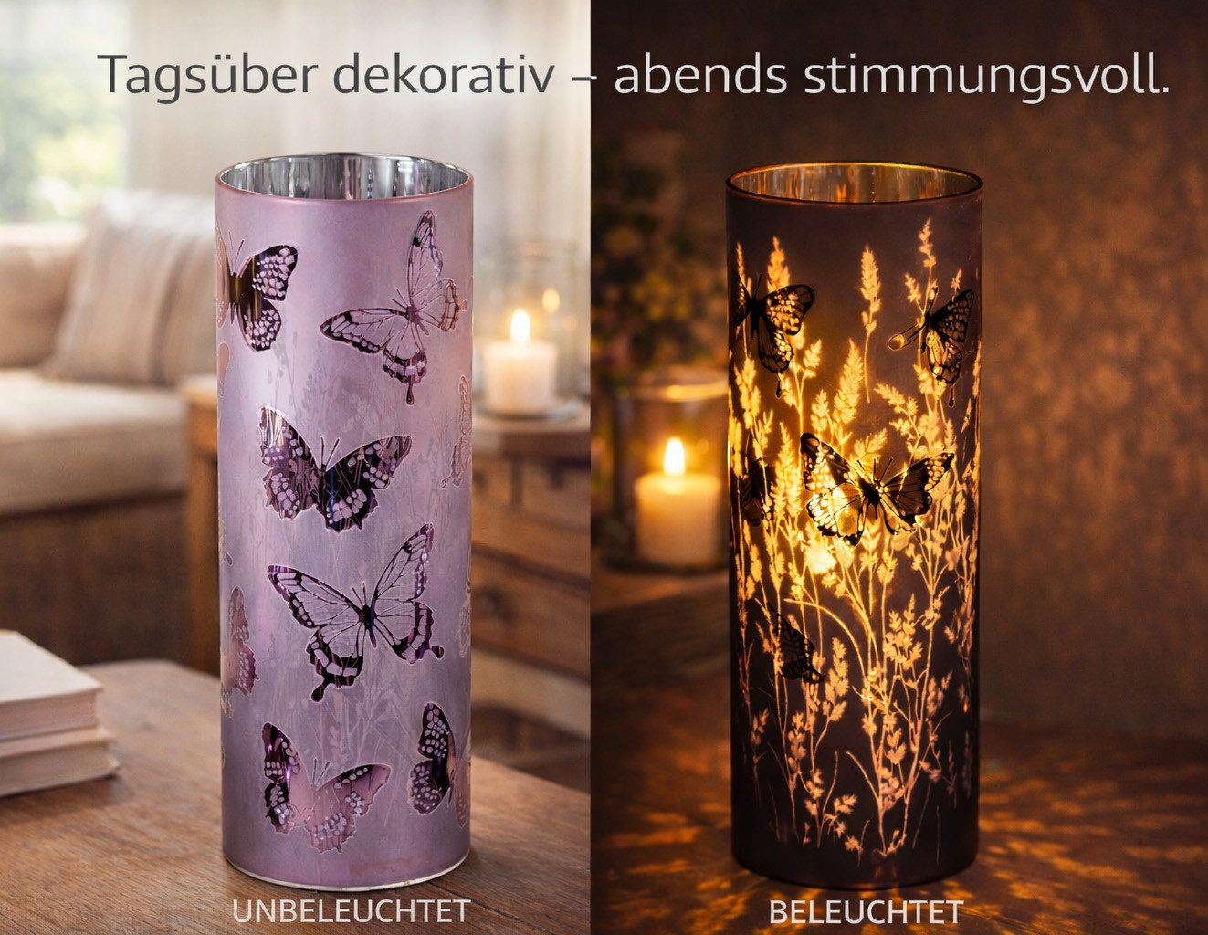 formano LED Dekolicht LED Deko Licht Zylinder Schmetterling mit Timer 6h/18h Ambientelicht, LED fest integriert – Bild 2 von 5