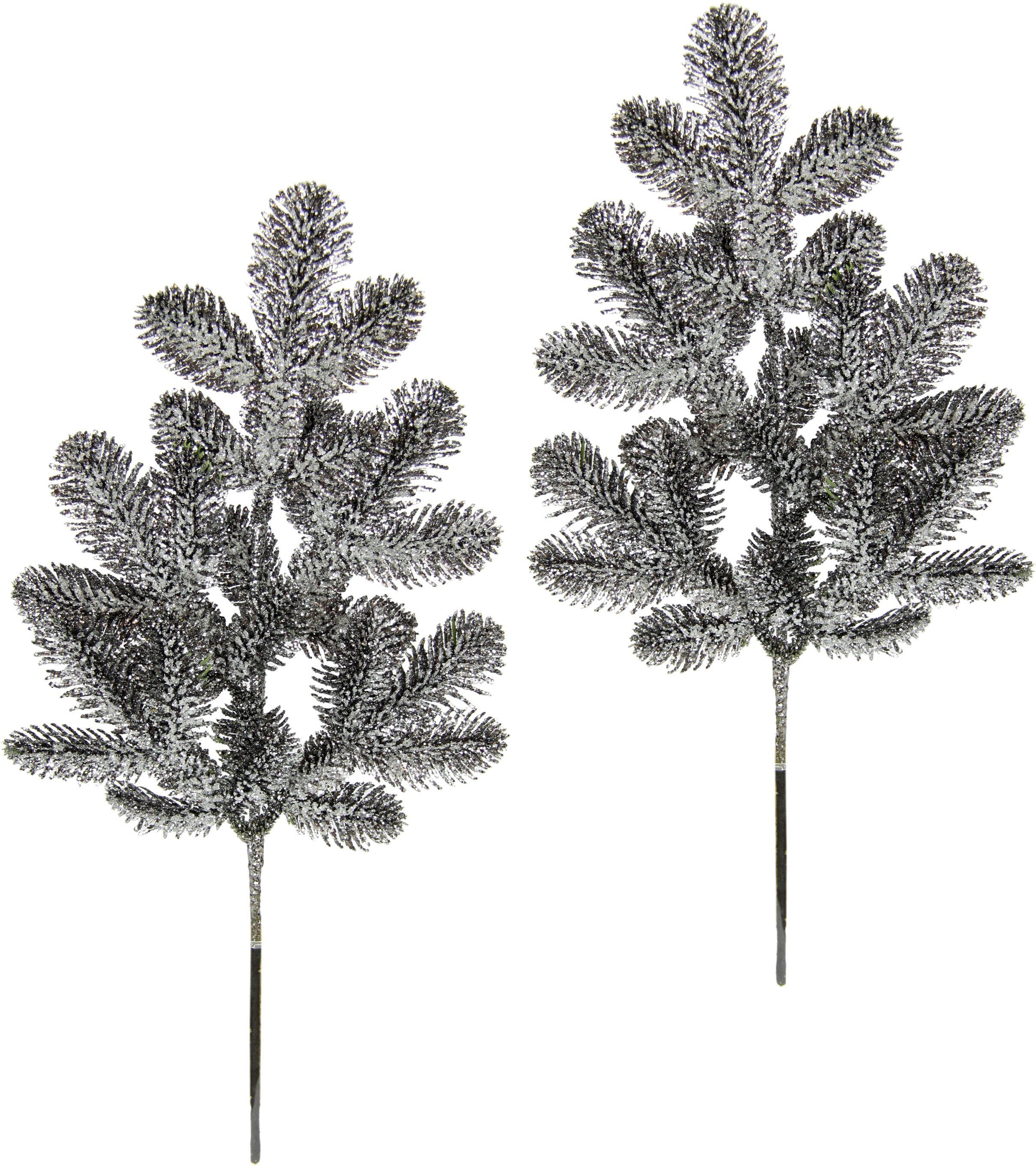Winterliche Kunstpflanze Kunstzweig mit Glitter, in Frost-Optik Tannenzweig, I.GE.A., Höhe 48 cm, geeist, 2er Set, schwarz, Weihnachtsdeko