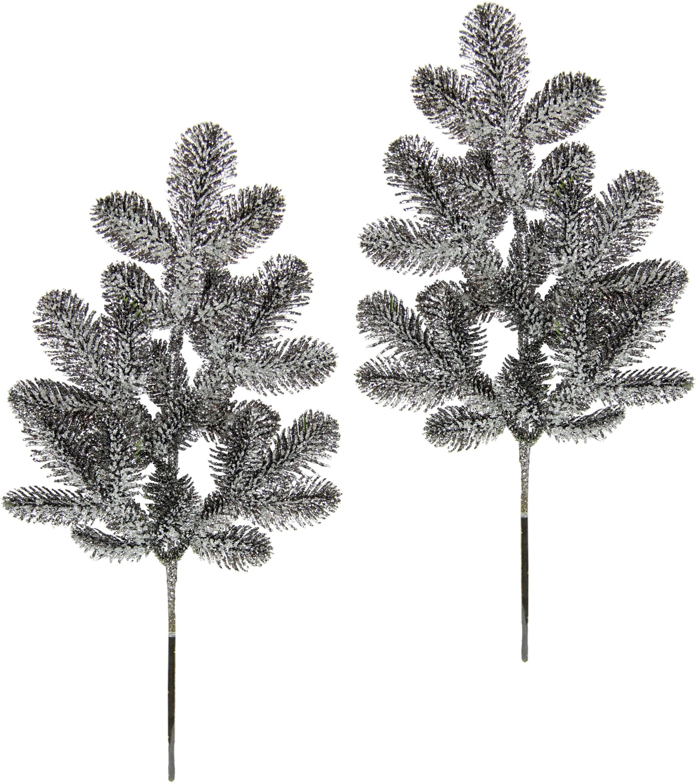 Winterliche Kunstpflanze Kunstzweig mit Glitter, in Frost-Optik Tannenzweig,  I.GE.A., Höhe 48 cm, geeist, 2er Set, schwarz, Weihnachtsdeko