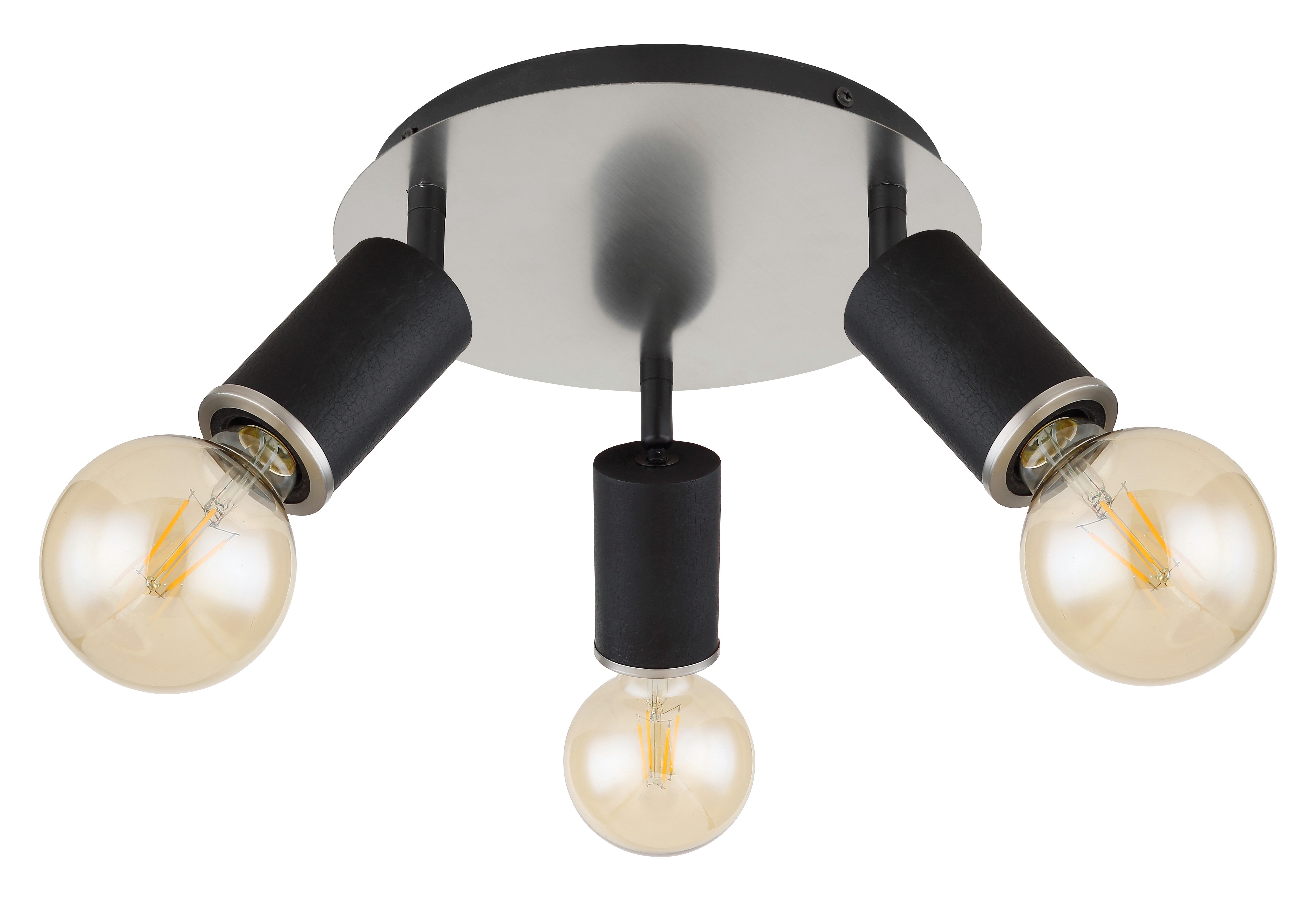 GLOBO LIGHTING Deckenspot JOSEBA, Leuchtmittel wechselbar, Schwarzer Strahler mit Holz schwarz, Nickel matt, E27 3x60W