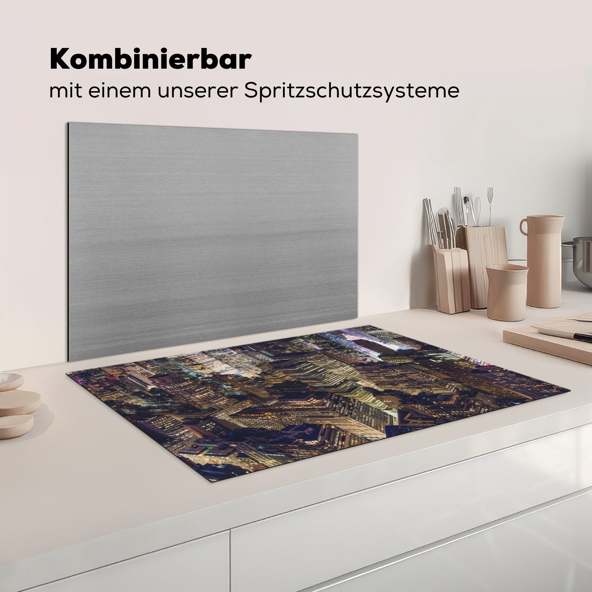 Induktionskochfeld die cm, Midtown Herdblende-/Abdeckplatte Vinyl, Manhattan, York, MuchoWow tlg), Schutz küche, New für 81x52 Ceranfeldabdeckung (1