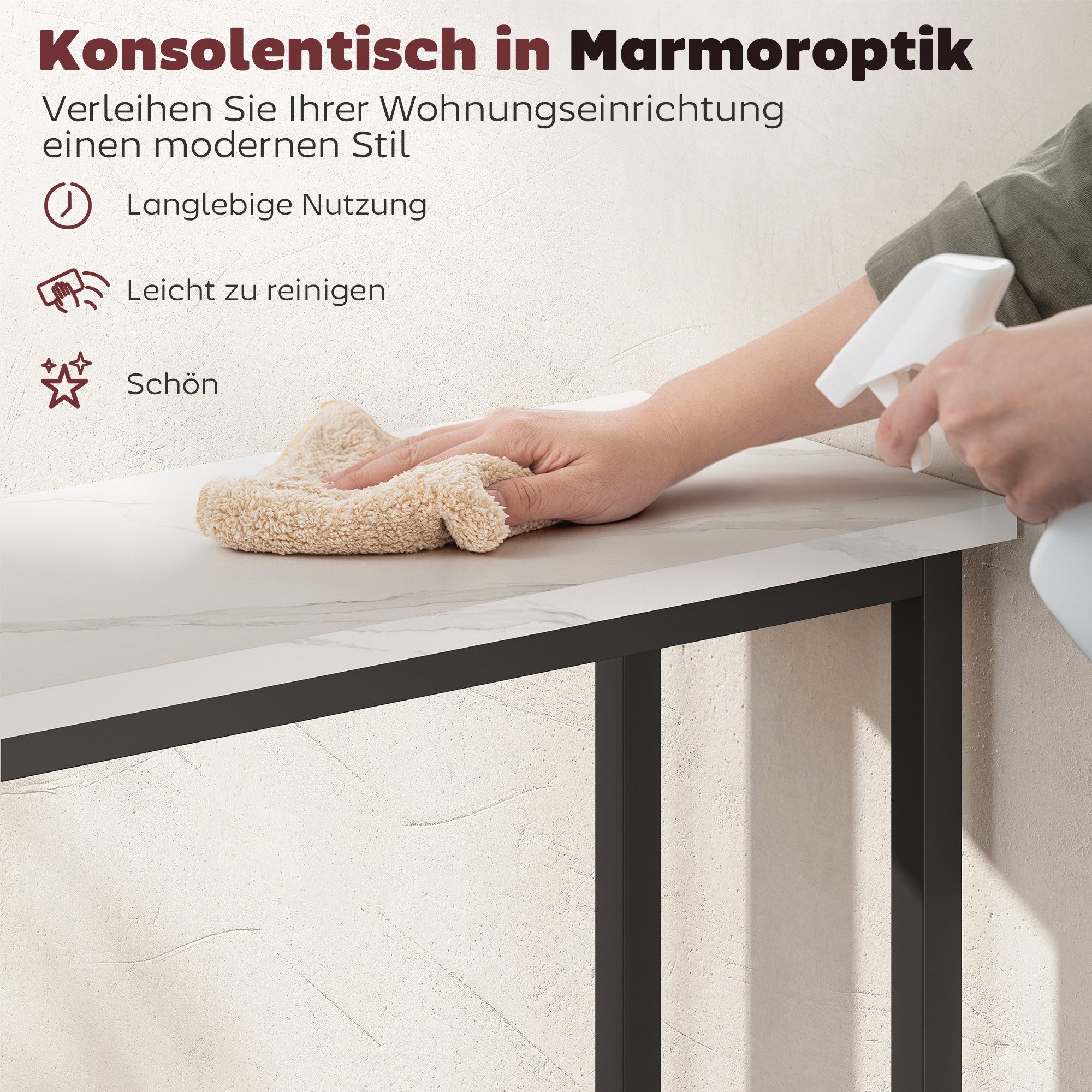 HOMCOM Konsolentisch Sofatisch Ausstellungstisch verstellbar Fußpads Kippschutz (Beistelltisch, 1-St., Flurtisch), für Kleinen Raum, Eingang, Flur, Wohnzimmer 7 – Bild 4 von 5