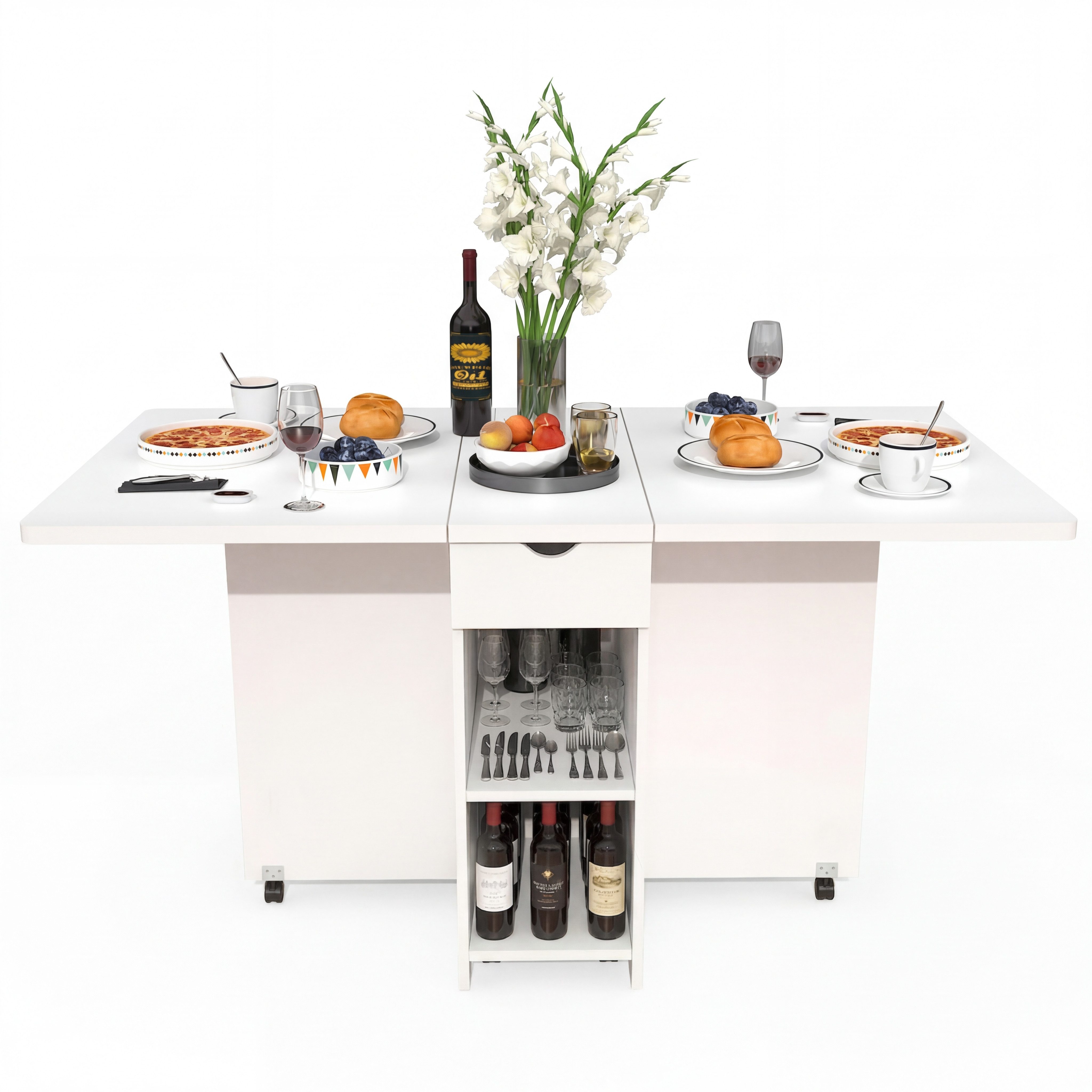 oyajia Esstisch Klapptisch für 4-6 Personen mit Offenen Ablagen, 1 Schublade (Klappbarer Esstisch, 118.5 x 72 x 75CM), Esszimmer für Kleine Räume