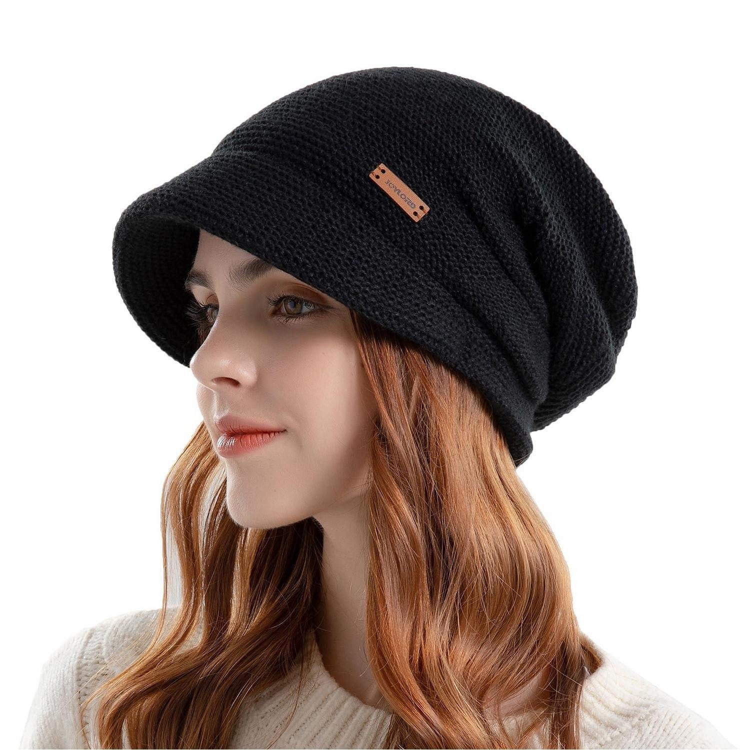 LuxusKollektion Ballonmütze Strickmütze Damen Winter mit Visier Z-Black (1-St)