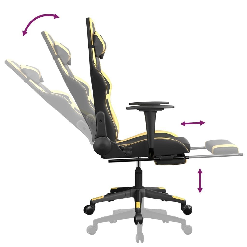 vidaXL Gaming-Stuhl Gaming-Stuhl mit Massage (1 Schwarz Golden Golden Schwarz Fußstütze Golden & und Schwarz Kunstleder St) und 