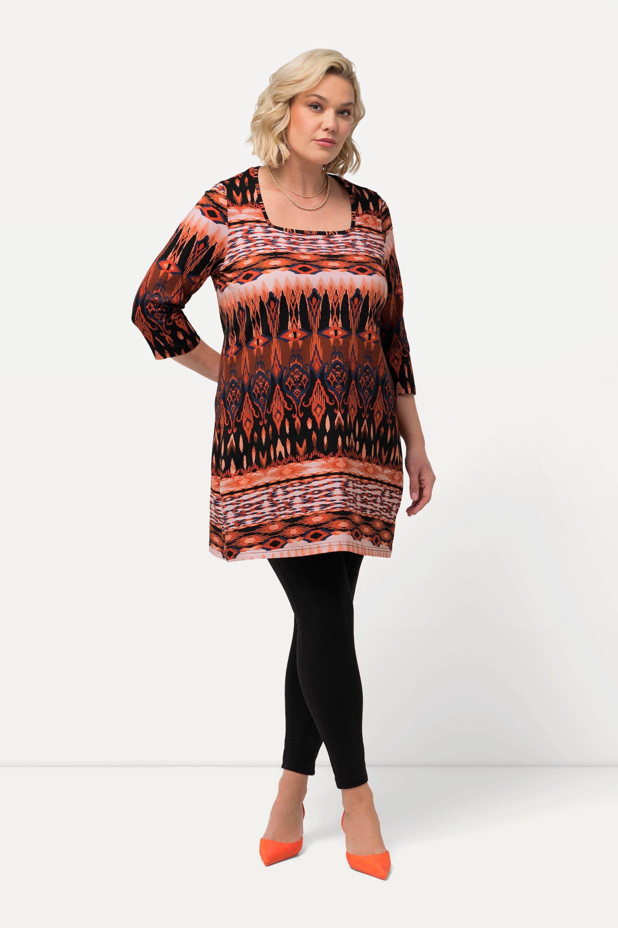 Ulla Popken Longshirt Longshirt gemustert Carree-Ausschnitt günstig online kaufen