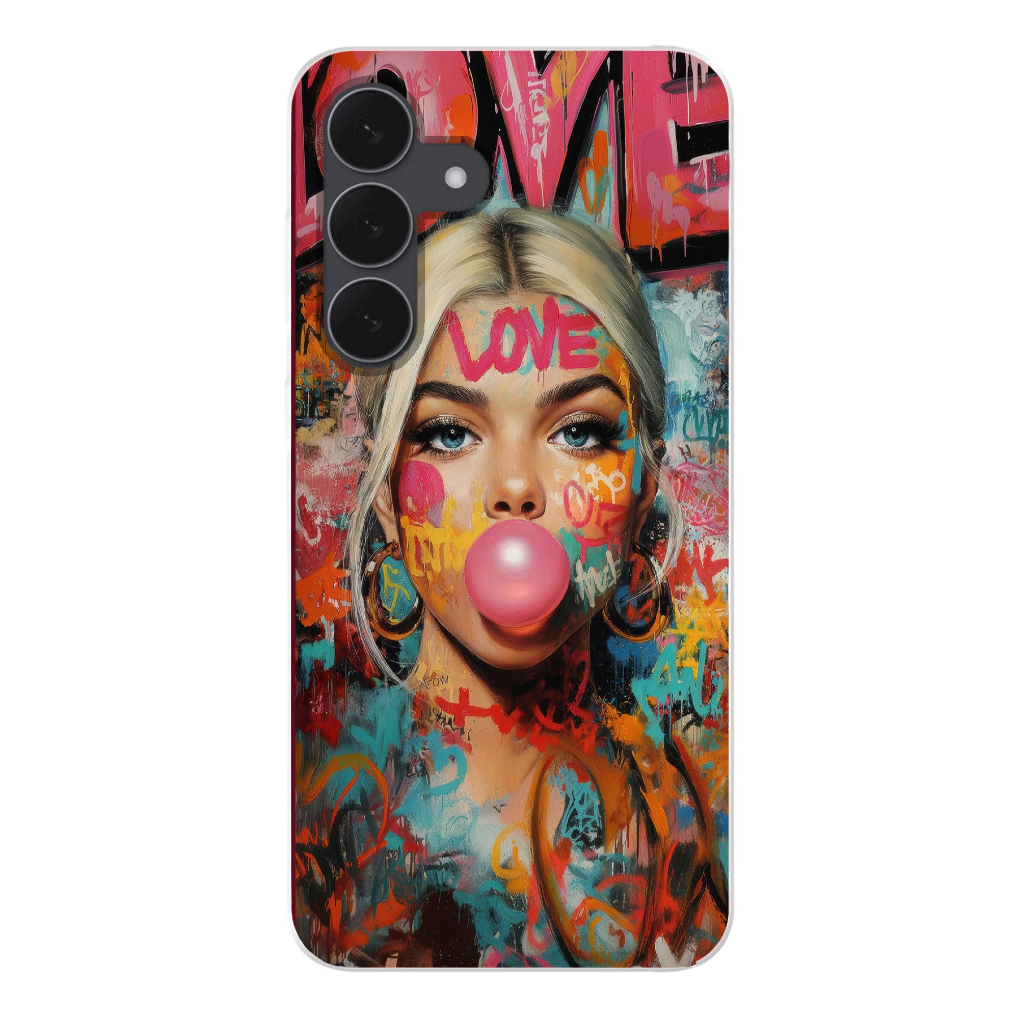 MuchoWow Handyhülle für Samsung Galaxy S25 FE Frau - Kaugummi - Graffiti - Liebe, Smartphone-Bumper, Print, Handy Schutzhülle Dünn