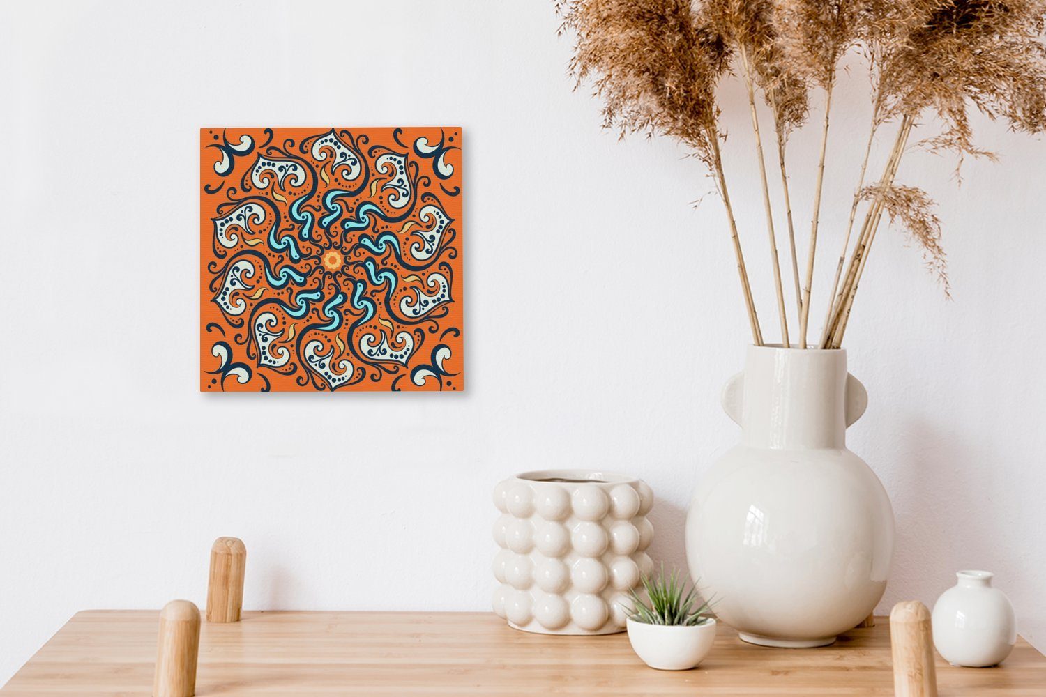 - Orange, für (1 St), OneMillionCanvasses® Leinwand Leinwandbild Schlafzimmer - Bilder Mandala Wohnzimmer Blau Blätter -