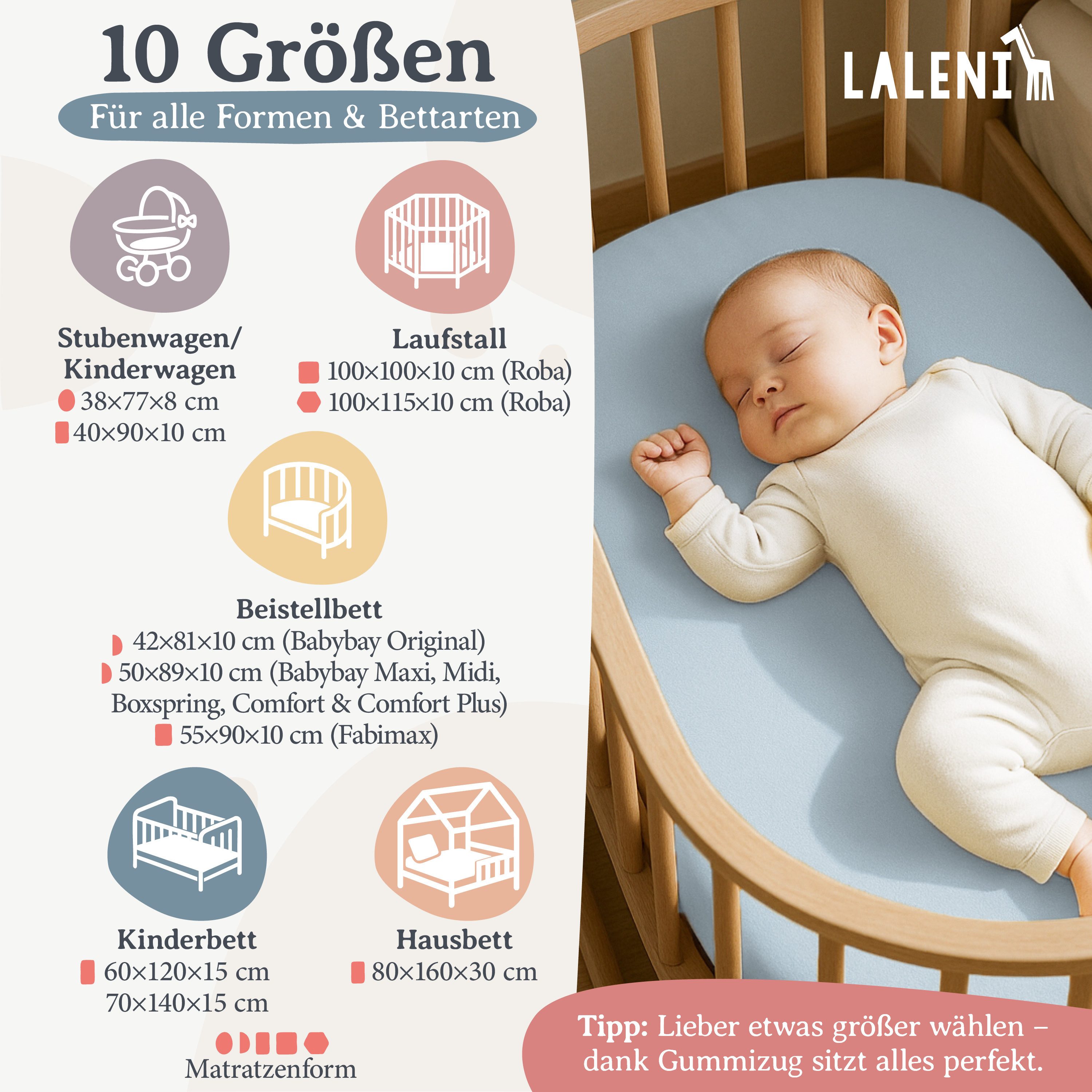 Laleni Spannbettlaken Atmungsaktives weiches und wärmendes Spannbettlaken, Baumwolle, Gummizug: rundum, (1 Stück), Kinderbett, Spielgitter, Wiege oder Stubenwagen mit Rundumgummizug