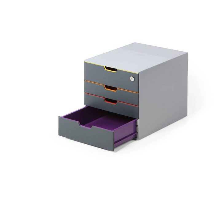 DURABLE Schubladenbox VARICOLOR Durable 760627 Schubladenbox abschließbar (Varicolor 4 Safe) 4 Fächer mit Etiketten zur Beschriftung mehrfarbig YR11444