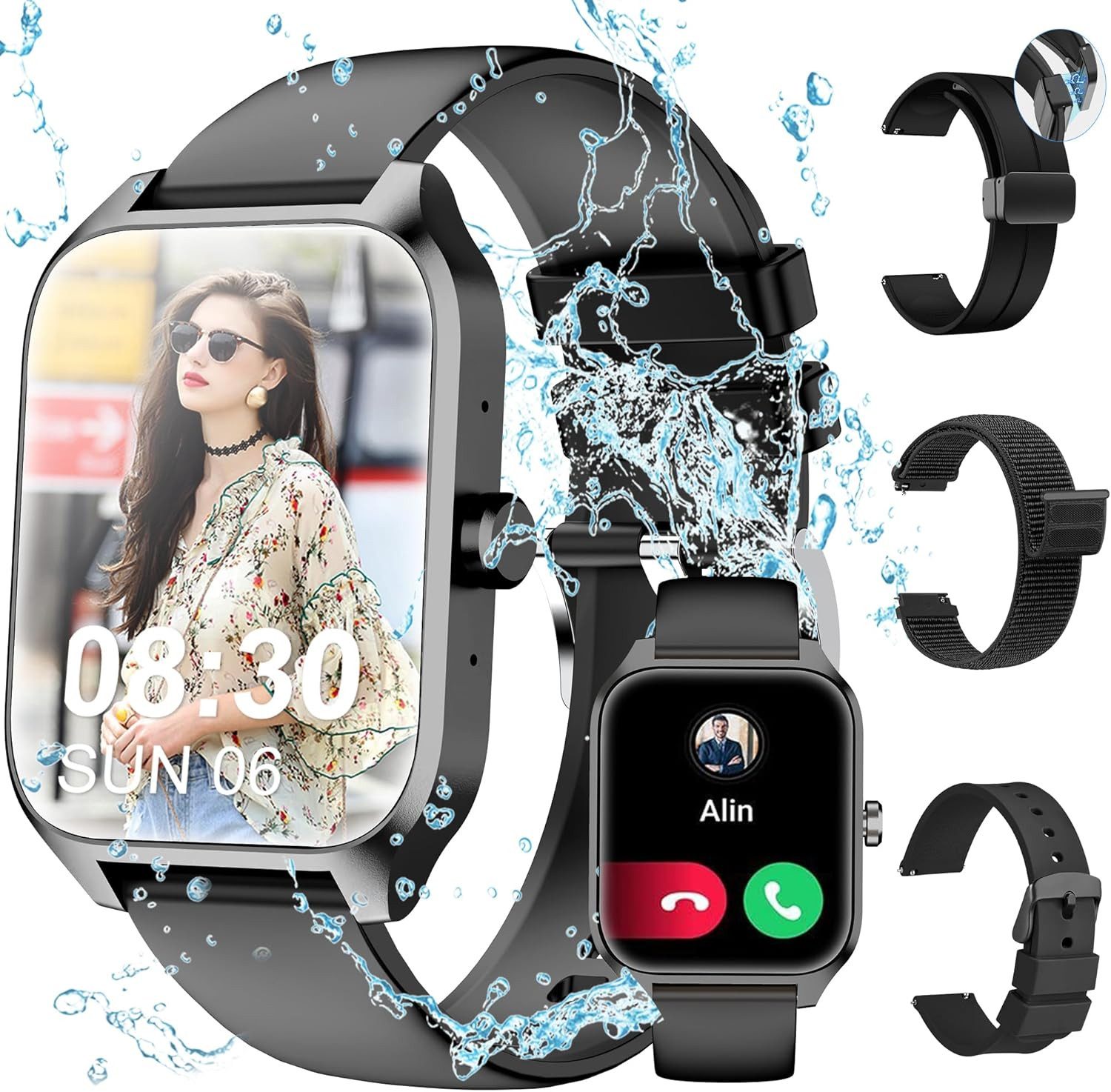 Forrlite Smartwatch Damen Herren mit Telefonfunktion Smartwatch Smartwatch (1,83 Zoll) Mit Encoderfunktion, Fitness Tracker Uhr mit 2 Kombinationen von Armbändern, (Fitnessuhr mit Anruffunktion 1,83" HD Voll Touchscreen Zoll, Smartwatch Fitness Tracker Uhr mit 100+Sportmodi, IP67 Wasserdicht, Uhren Watch für Android IOS, Fitnessuhr Tracker mit Pulsmesser Schrittzähler Schlafmonitor Aktivitätstracker cm)