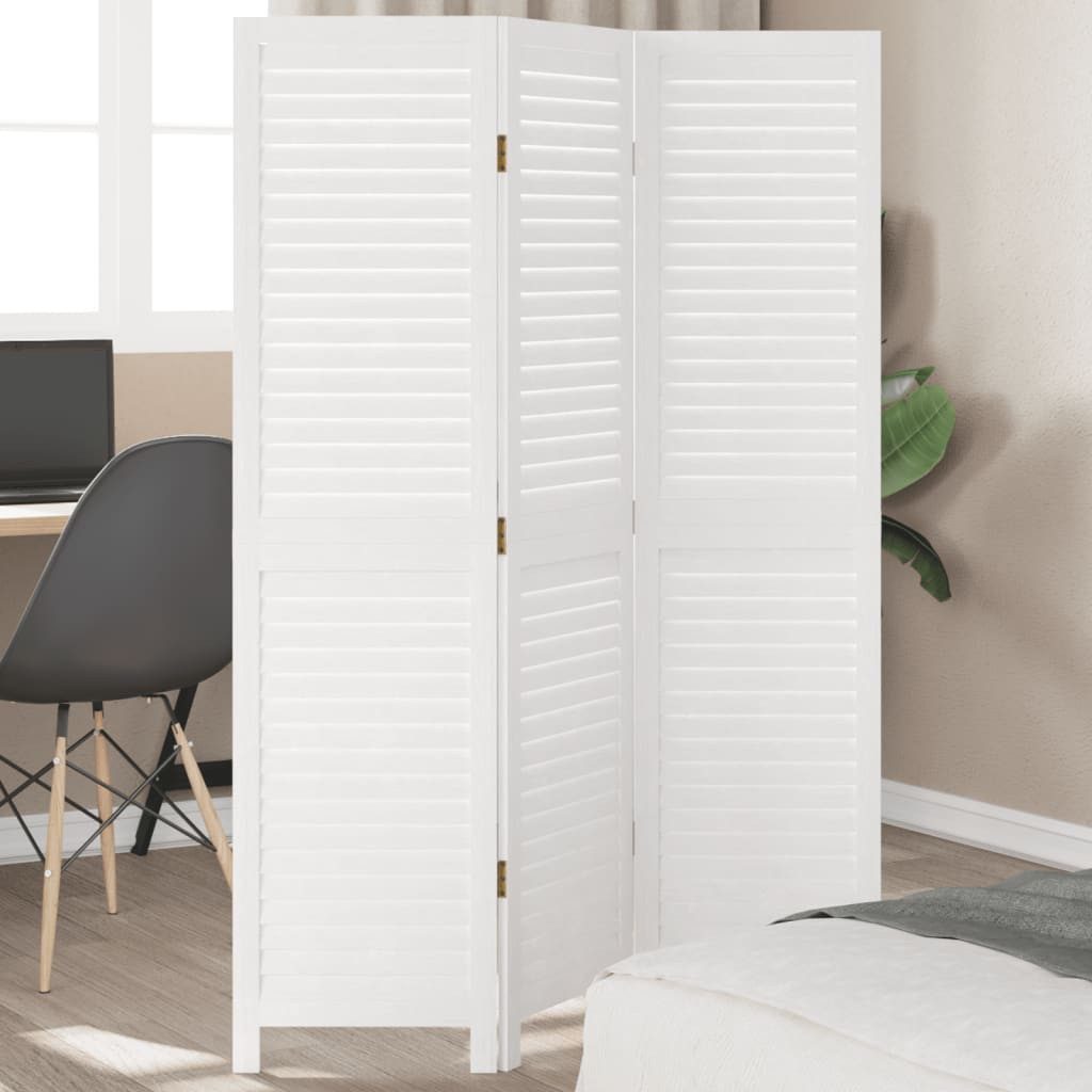 vidaXL Paravent 40 x 160 cm 3-tlg Raumteiler Weiß Massivholz Paulownia Paravent