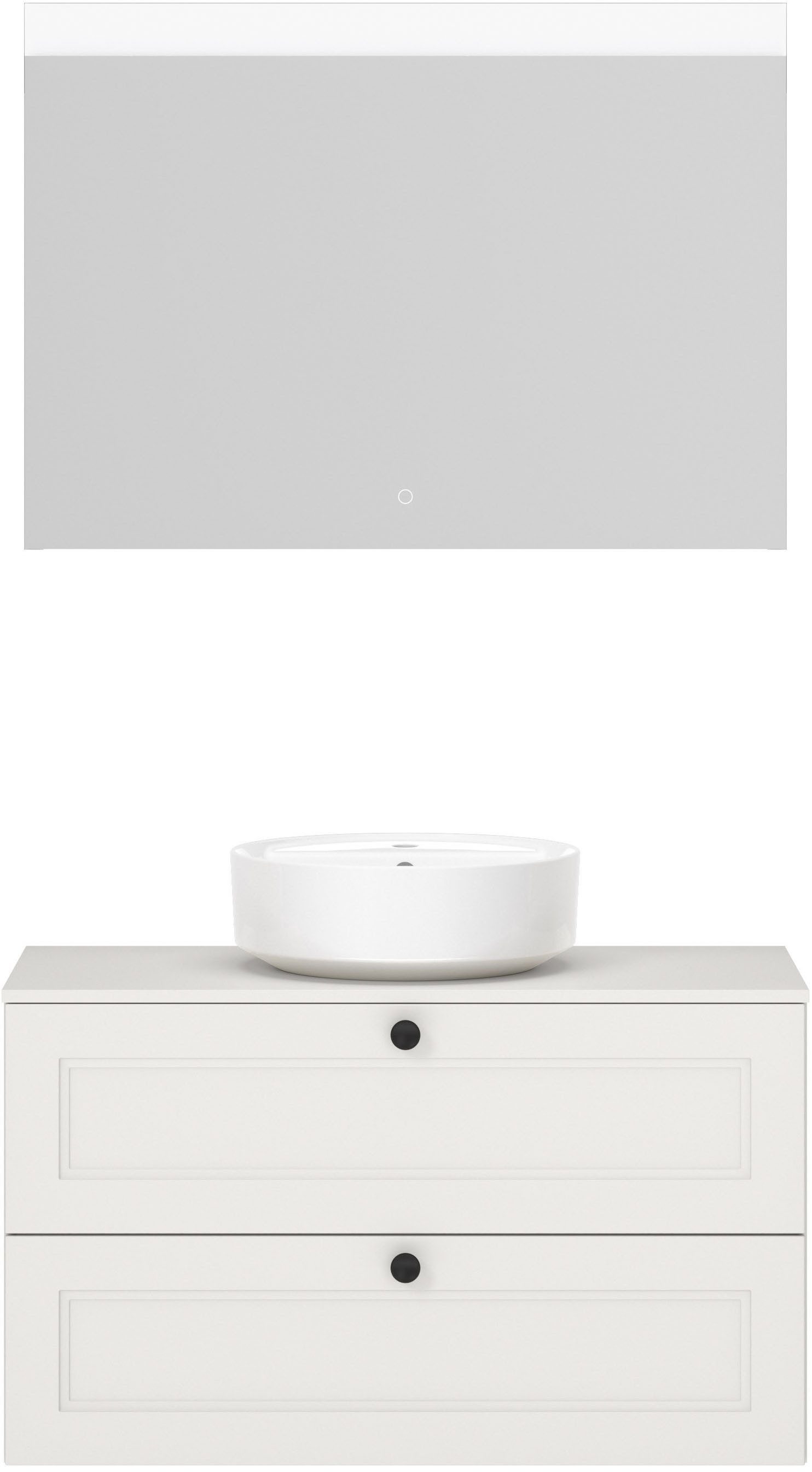 nobilia® Badmöbel-Set Cascada, (Set, 2-St., inkl. Aufsatzwaschbecken und beleuchtetem Spiegel mit Touch-Sensor), vormontiert, mit Soft-Close, in vier Breiten