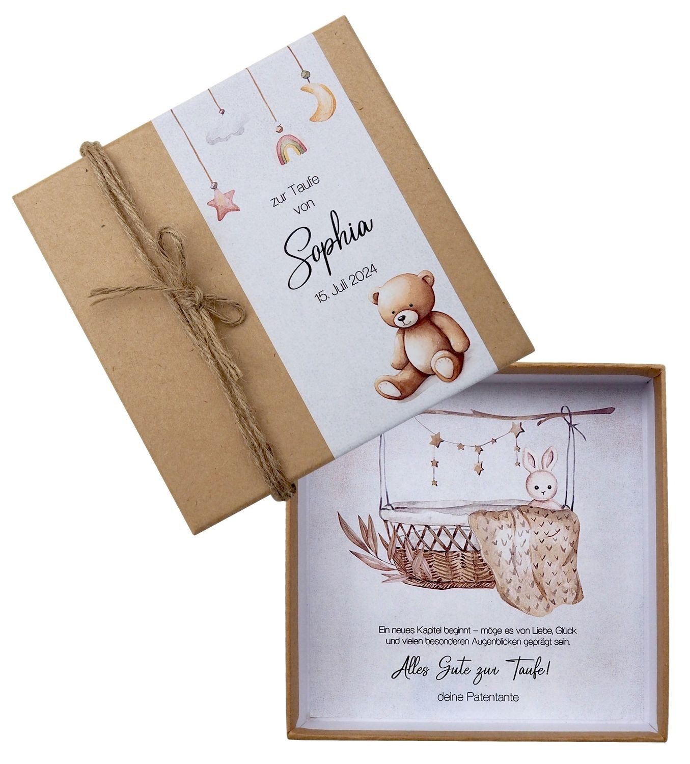 ZauberDeko Geschenkbox Geldgeschenk Kraft Personalisiertes Geschenk Geburt Taufe Hase Bär