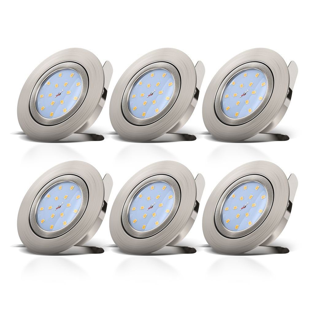 B.K.Licht LED Einbaustrahler 6er SET dimmbar Einbauleuchten 82mm ultra-flach schwenkbar 10-05-06-S, Dimmfunktion, LED wechselbar, Warmweiß, 3000K Einbauspots 5,5W 470lm Leuchtmittel matt-Nickel Wohnzimmer Küche