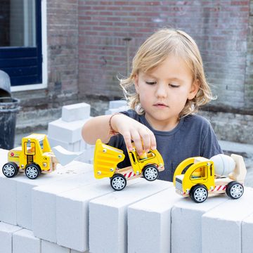 New Classic Toys® Spielzeug-Traktor Baufahrzeuge aus Holz 3 Fahrzeuge Betonmischer Radlader und LKW-Kipper