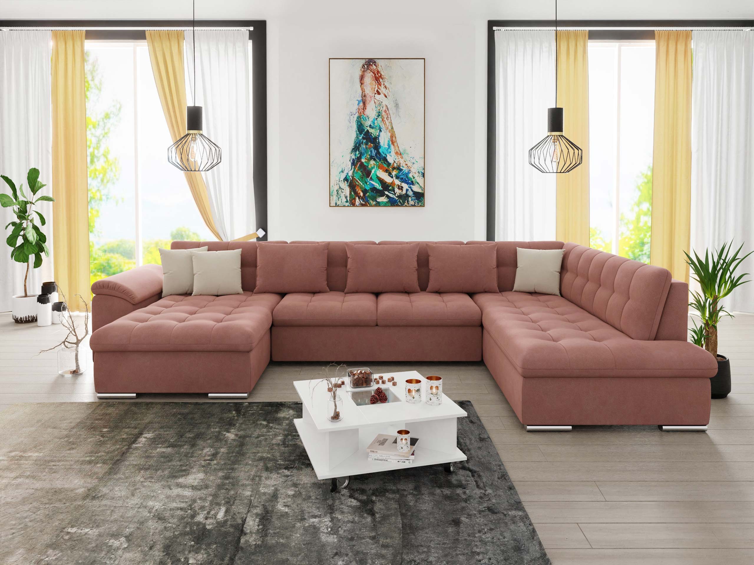 MIRJAN24 Wohnlandschaft Niko Bis, mit Bettkasten und Schlaffunktion, Kissen mit Reißverschlus, U-Form, B: 350 cm