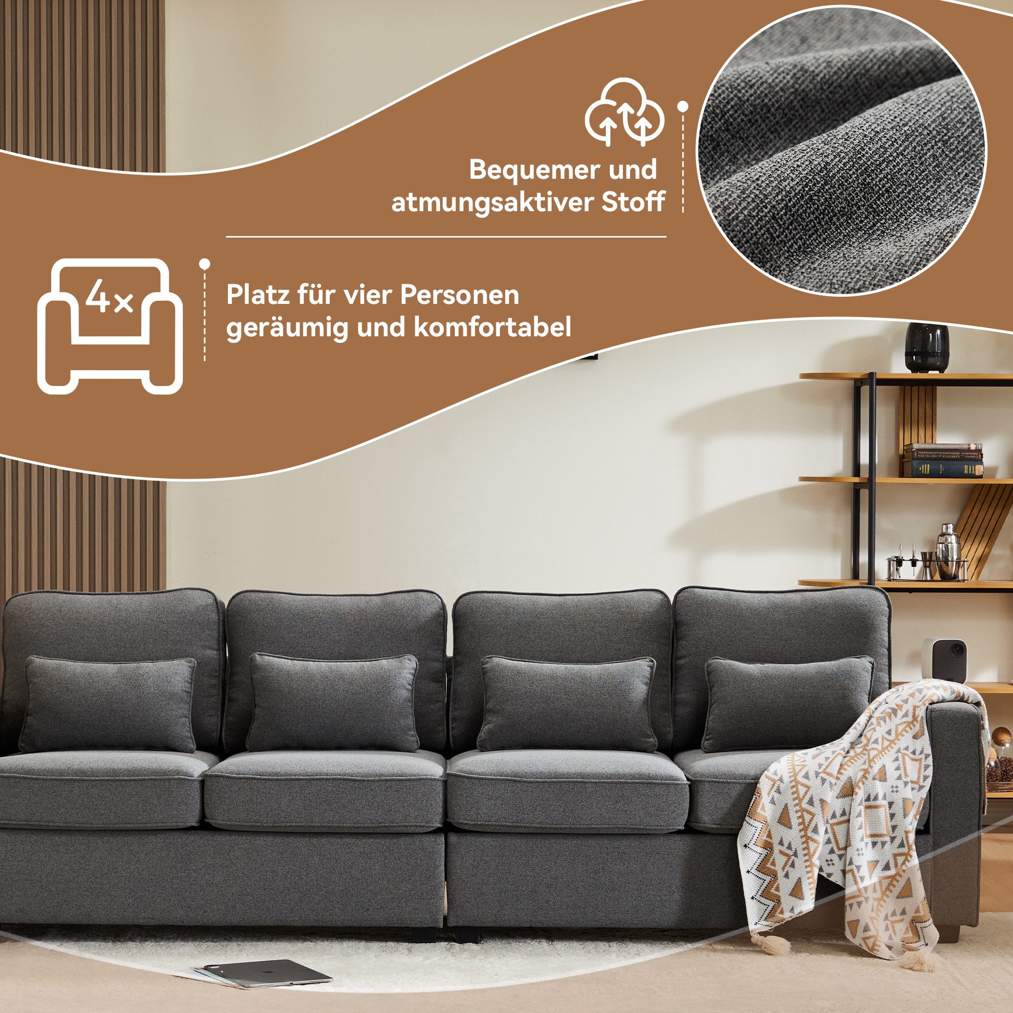 Ulife Big-Sofa mit USB-Ladefunktion, Wohnzimmer,4-Sitzer, 1 Teile, mit Rela günstig online kaufen