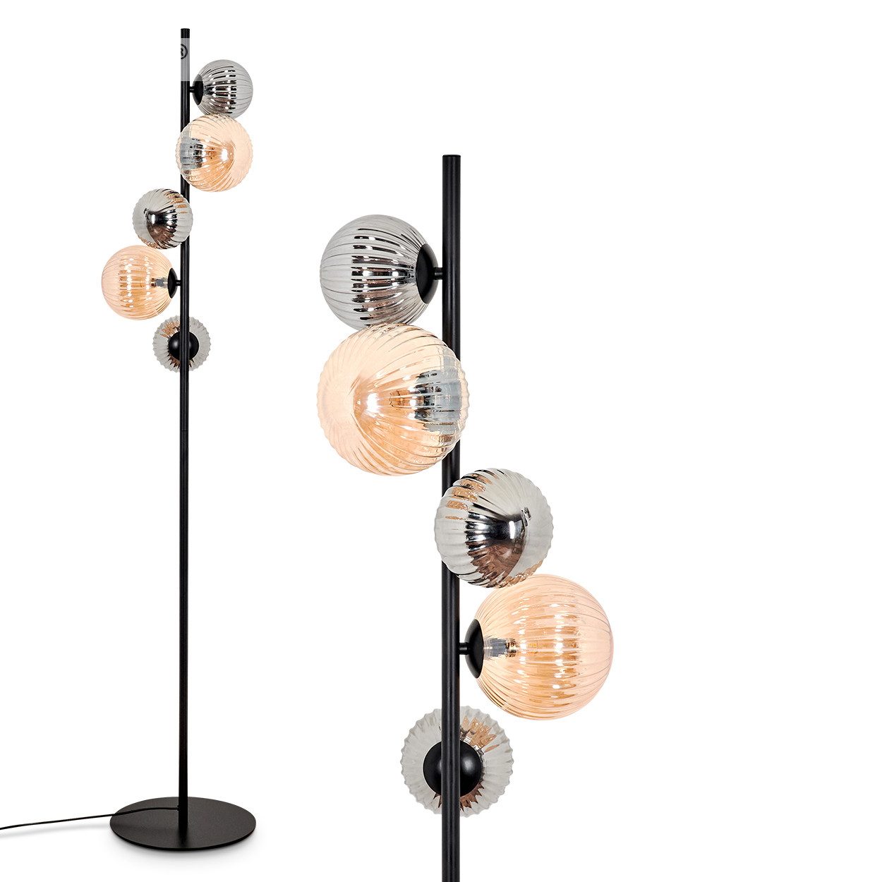 Stehlampe Stehlampe aus Metall/Riffelglas in Schwarz/Rauch/Bernstein