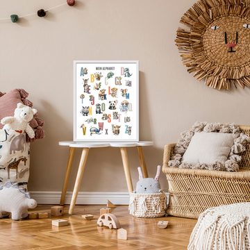 artissimo Bild mit Rahmen Kinder-Bild gerahmt 41x51cm / Poster / Baby / Kinderzimmer / ABC Tiere, Lern-Poster gerahmt: Mein Alphabet