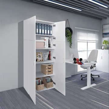 ML-DESIGN Mehrzweckschrank Mehrzweckschrank Büroschrank Haushaltsschrank Weiß 2 Türen 5 Fächer Holz 80x182,4x37cm modern