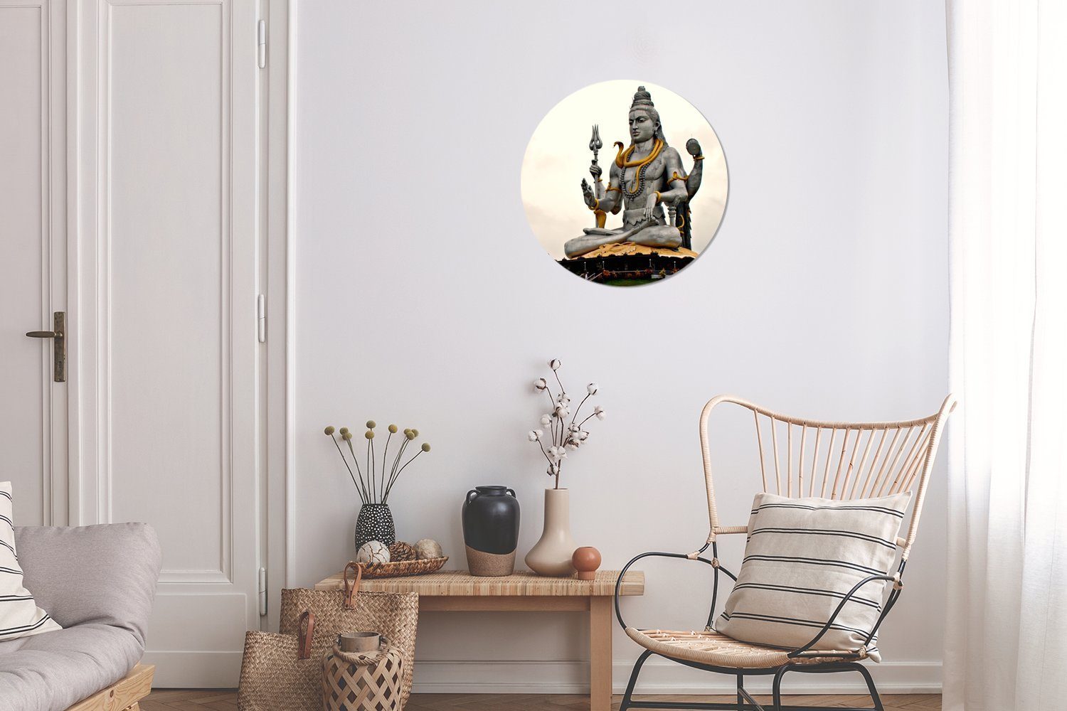 MuchoWow Gemälde Graues Bild Forex, 30x30 Wohnzimmer, (1 Rundes Wandbild, von Kreis St), Wanddekoration cm Shiva