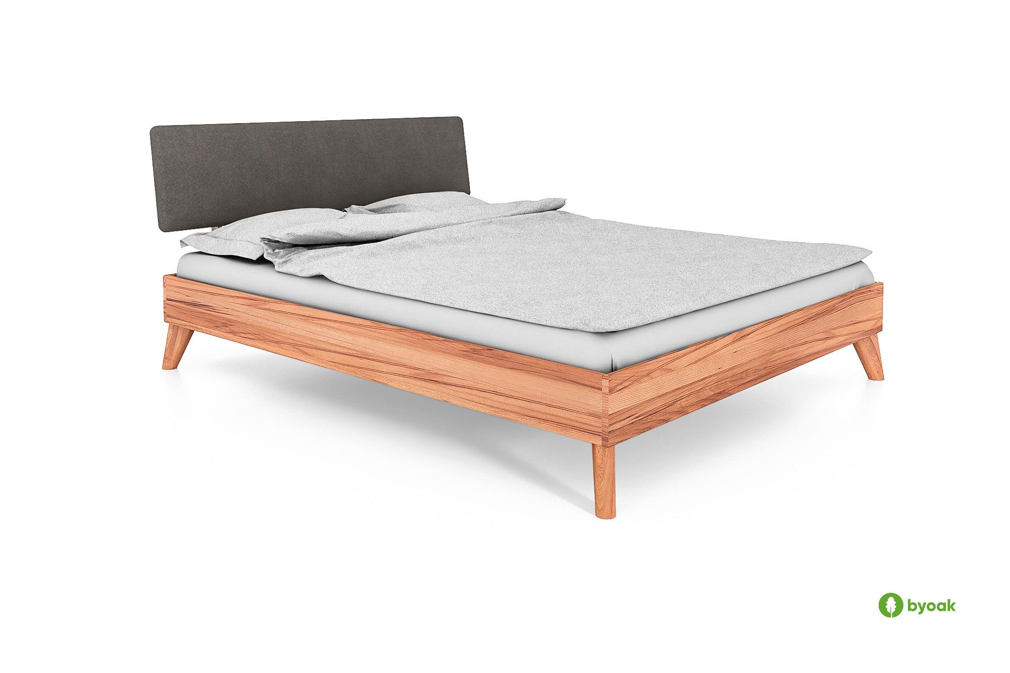 byoak Bett GREG 3 aus Massivholz mit Polsterkopfteil, Naturgeölt