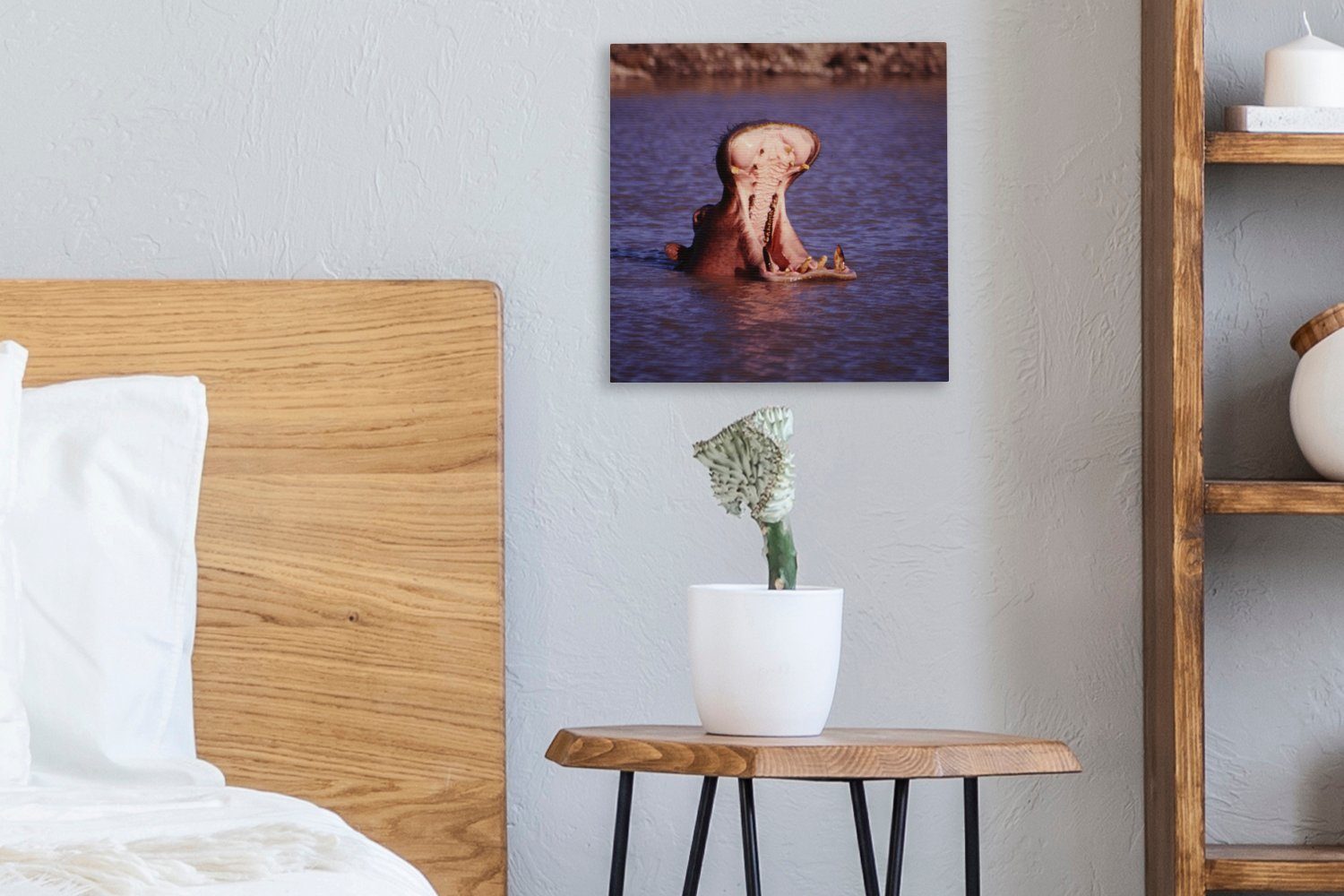 Wohnzimmer - Bilder Leinwand OneMillionCanvasses® - Leinwandbild Nilpferd (1 für Schnabel, St), Wasser Schlafzimmer