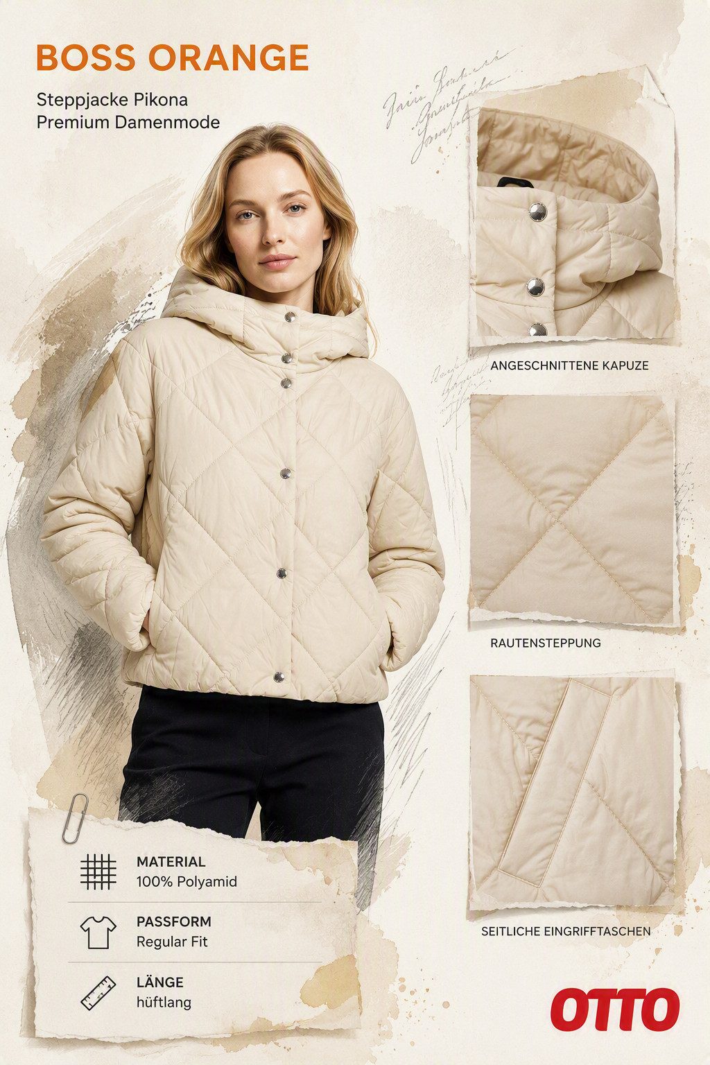 BOSS ORANGE Steppjacke Pikona Premium Damenmode mit Kapuze, Regular Fit