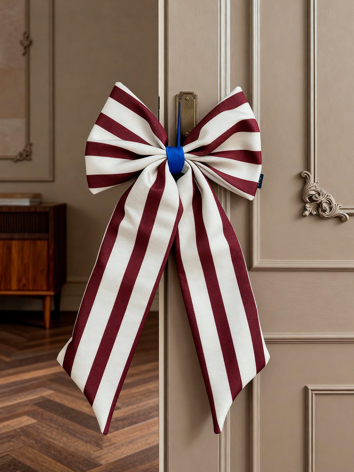 coopz Weihnachtsbaumschleife Schleife Canvas creme/ bordeaux breit gestreift
