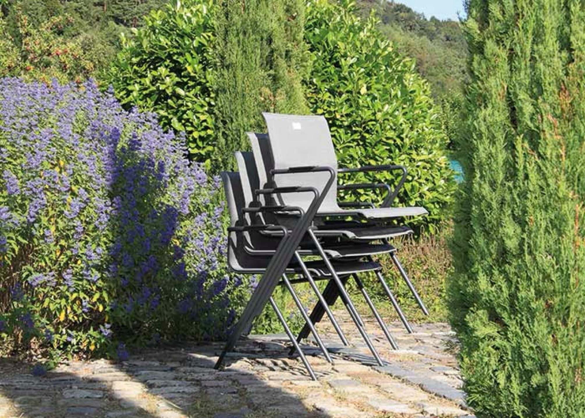 acamp Gartenstuhl Stapelstuhl 6er Set mit Armlehnen Alpha grau (Gartenmöbel Set), Stuhl, Loungestuhl, Stapelsessel, 55x57x83 cm