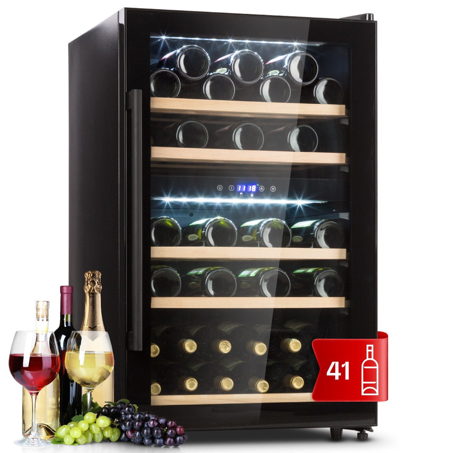 Klarstein Weinkühlschrank Barossa 40 bottle Duo, für 41 Standardflaschen á 0,75l,2 Zonen Wein Flaschenkühlschrank Weintemperierschrank Weinschrank